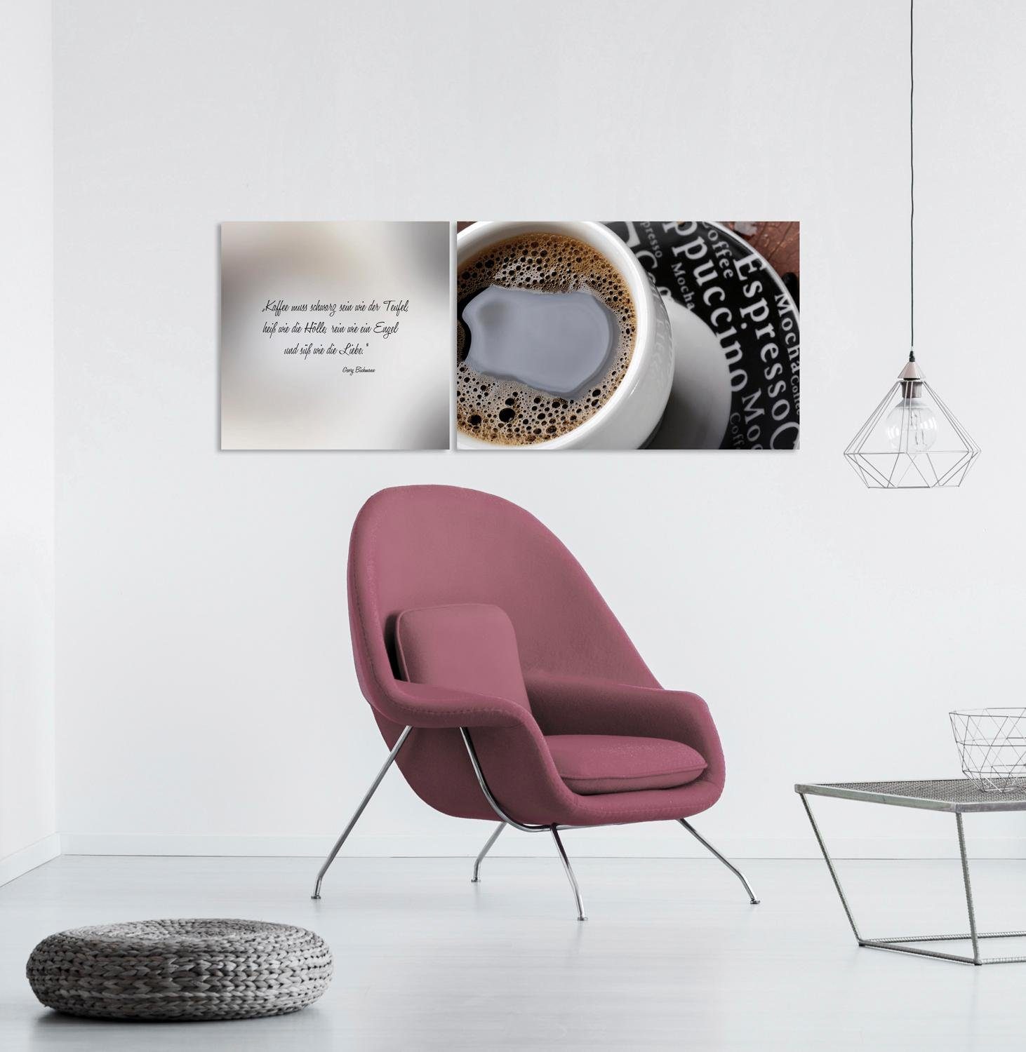 queence Artprint op linnen Zwarte koffie Premium canvasstof, handgemaakt in Duitsland, citaat, 2-delige set (set)