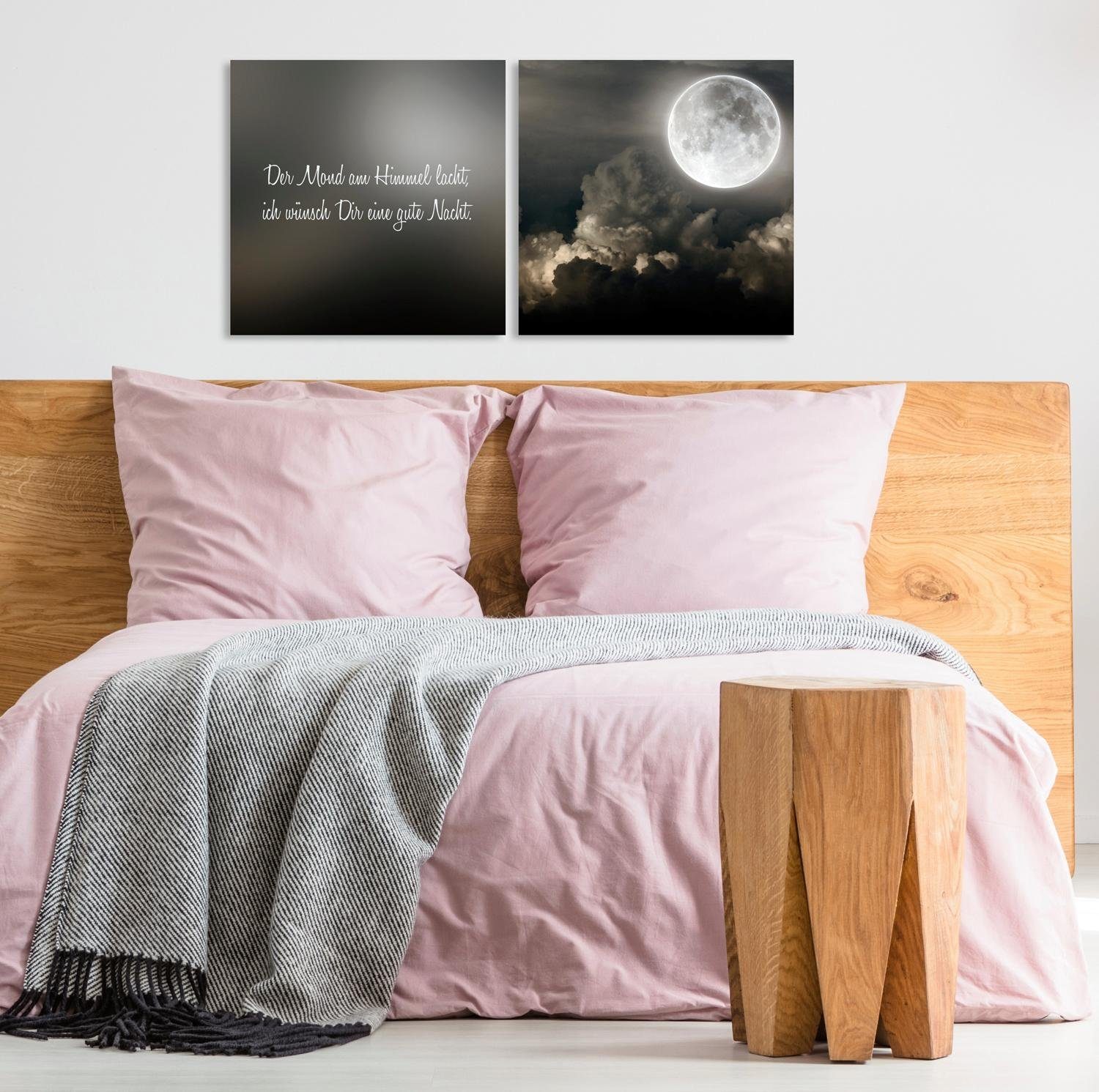 queence Artprint op linnen Maan Premium canvasstof, handgemaakt in Duitsland, uitspraak, 2-delige set (set)