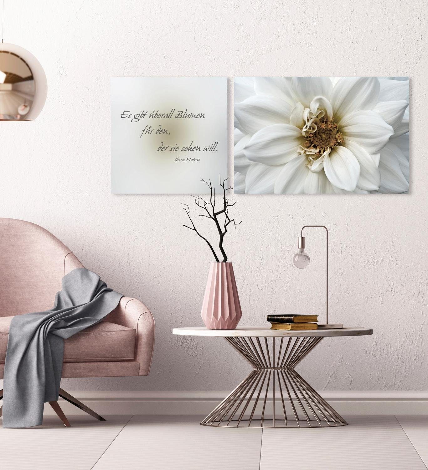 queence Artprint op linnen Bloemen Premium canvasstof, handgemaakt in Duitsland, citaat, 2-delige set (set)