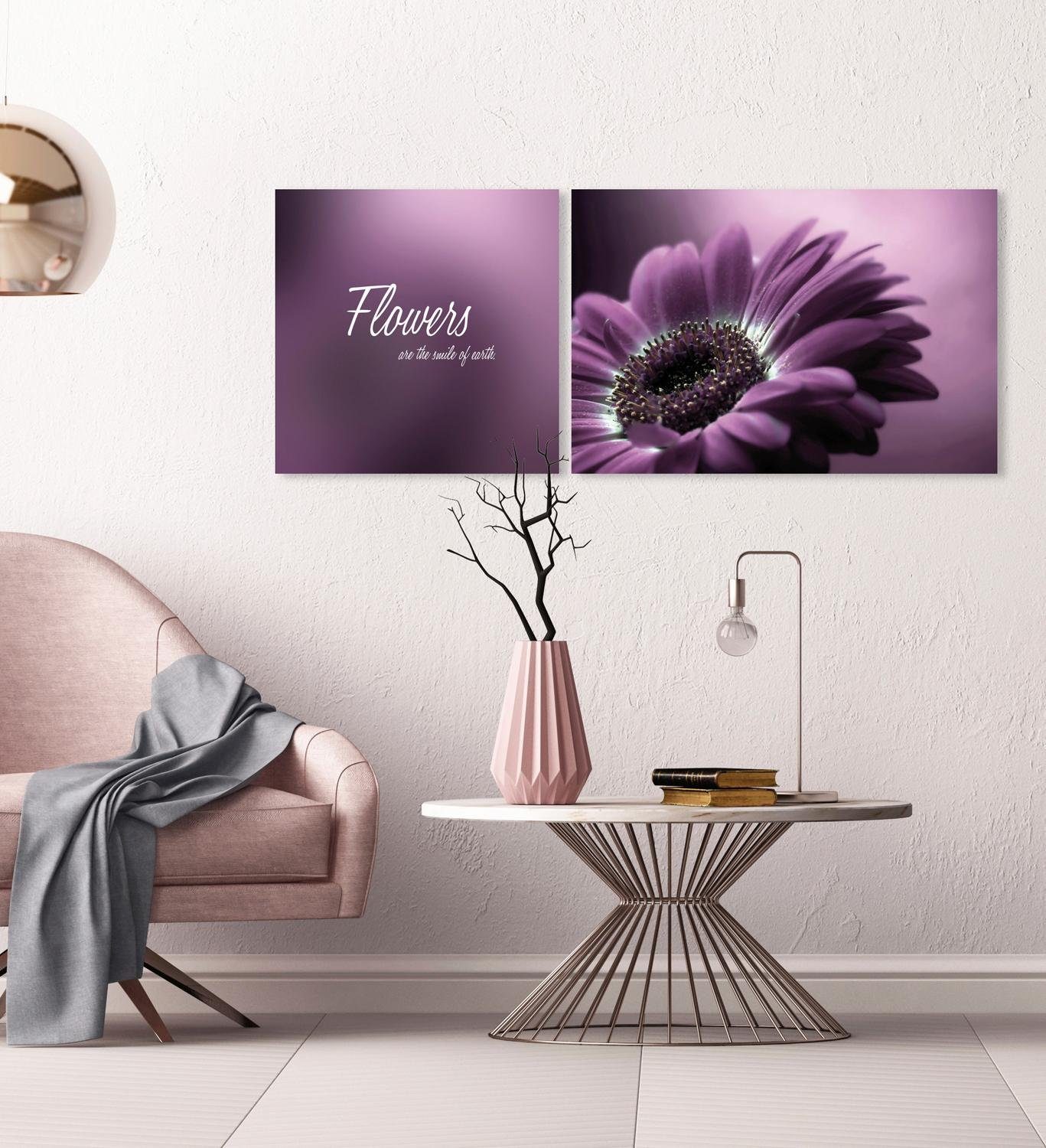 queence Artprint op linnen Flower Premium canvasstof, handgemaakt in Duitsland, uitspraak, 2-delige set (set)