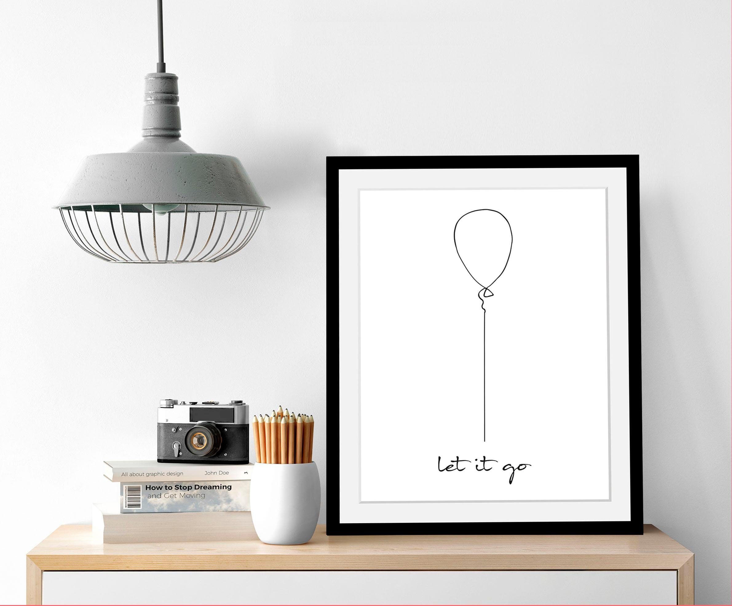 queence Wanddecoratie Loslaten HD premium posterdruk incl. houten lijst
