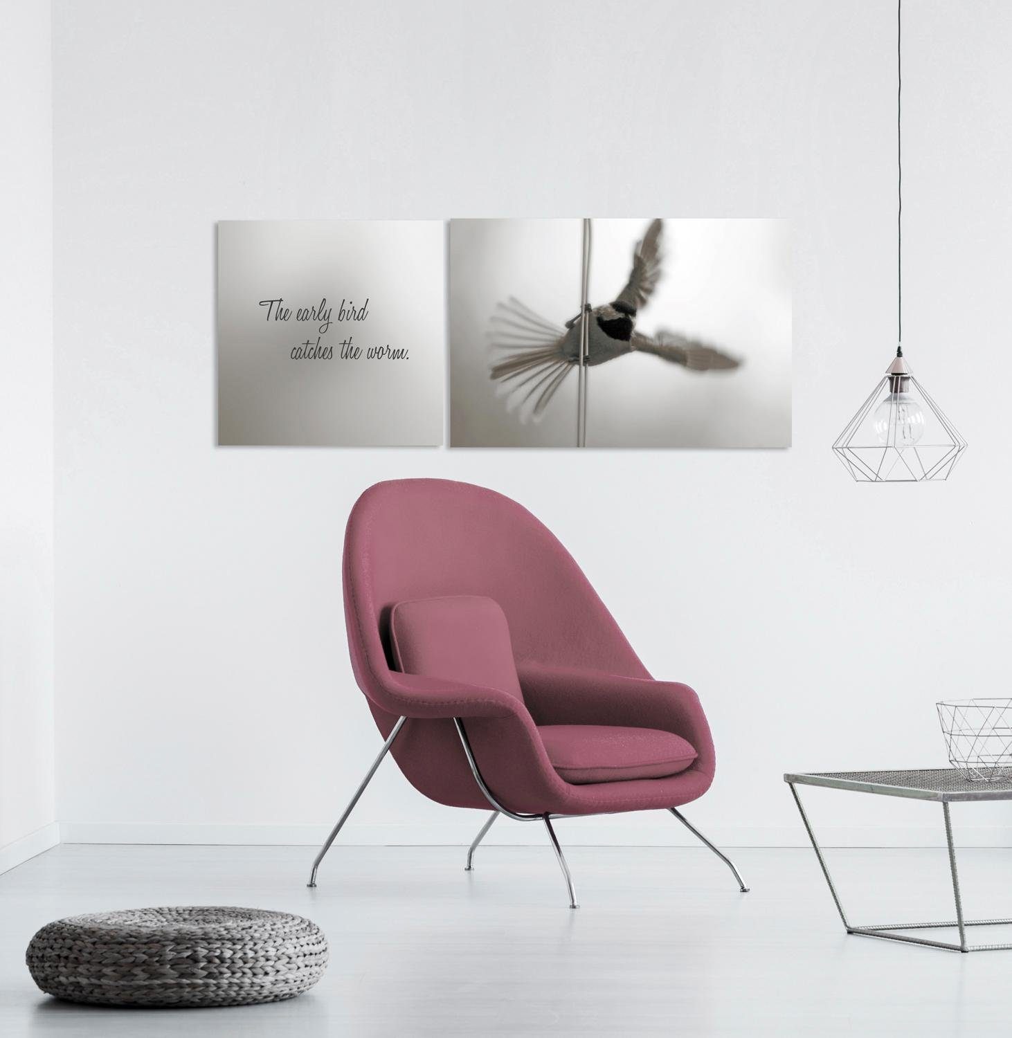 queence Artprint op linnen Early Bird Premium canvasstof, handgemaakt in Duitsland, uitspraak, 2-delige set (set)