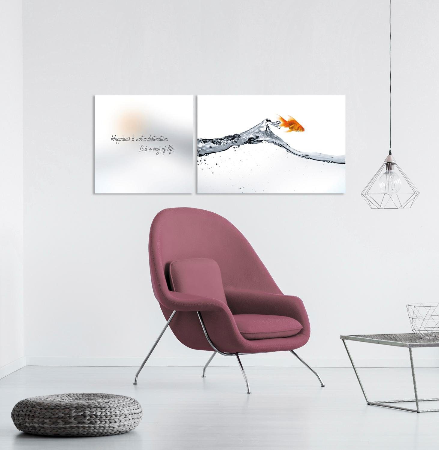 queence Artprint op linnen HAPPINESS Premium canvasstof, handgemaakt in Duitsland, uitspraak, 2-delige set (set)