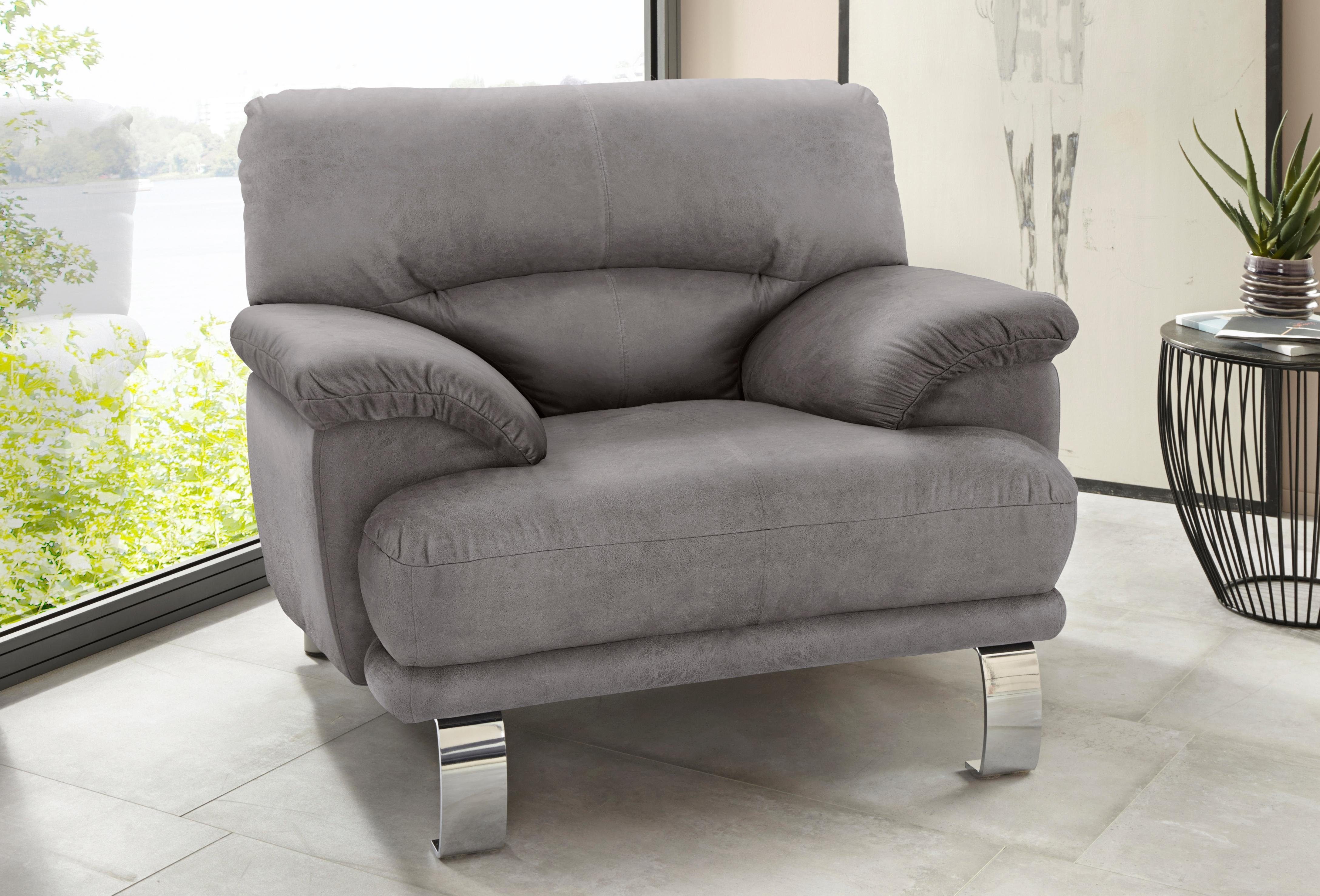 TRENDMANUFAKTUR Fauteuil Cecilia II, loungestoel in Italiaans design (set) fauteuils maat Microvezel vintage zilver(kleur)