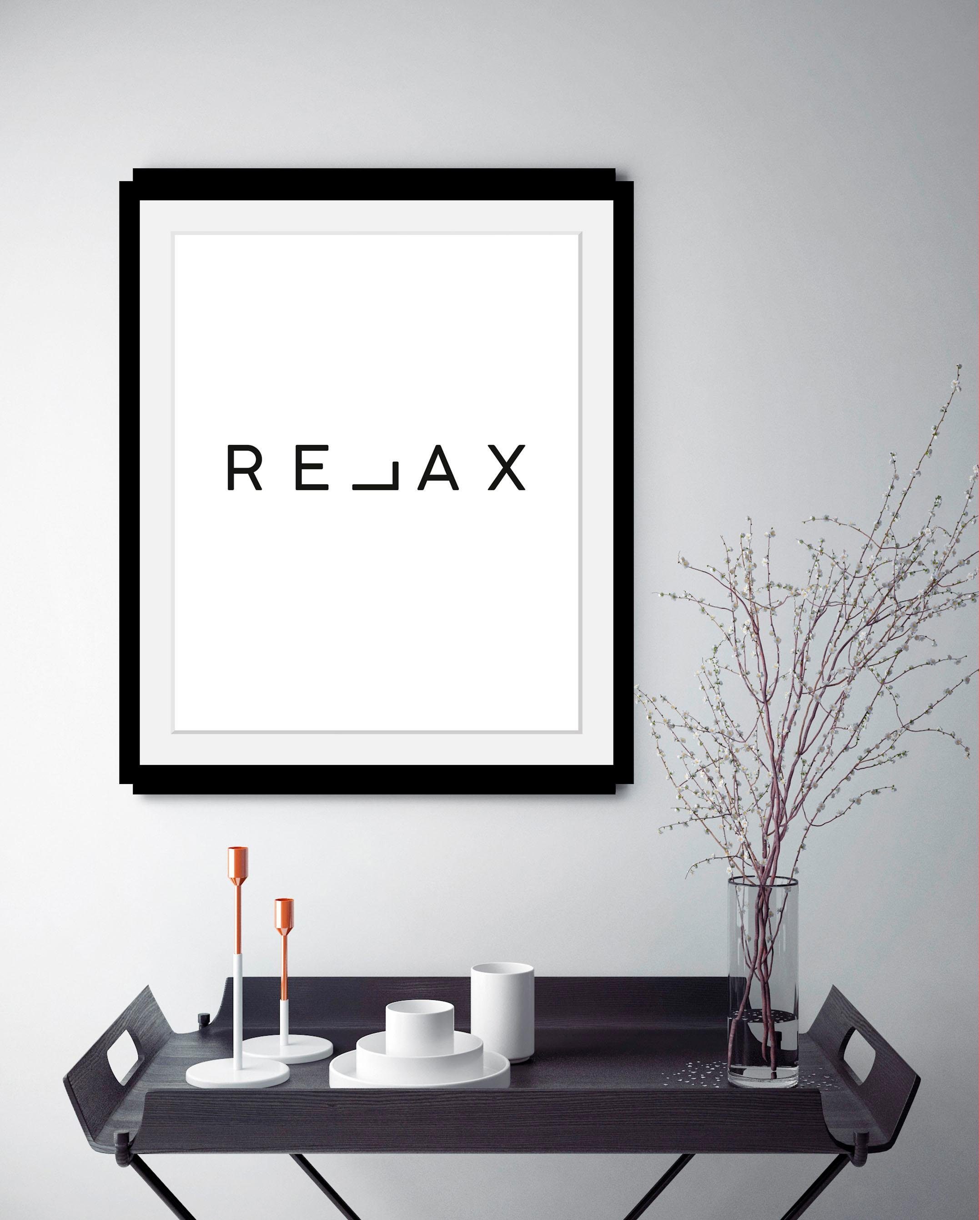 queence Wanddecoratie Relax HD premium posterdruk incl. houten lijst schilderijen maat 30 cm x 40 cm x 3 cm zwart