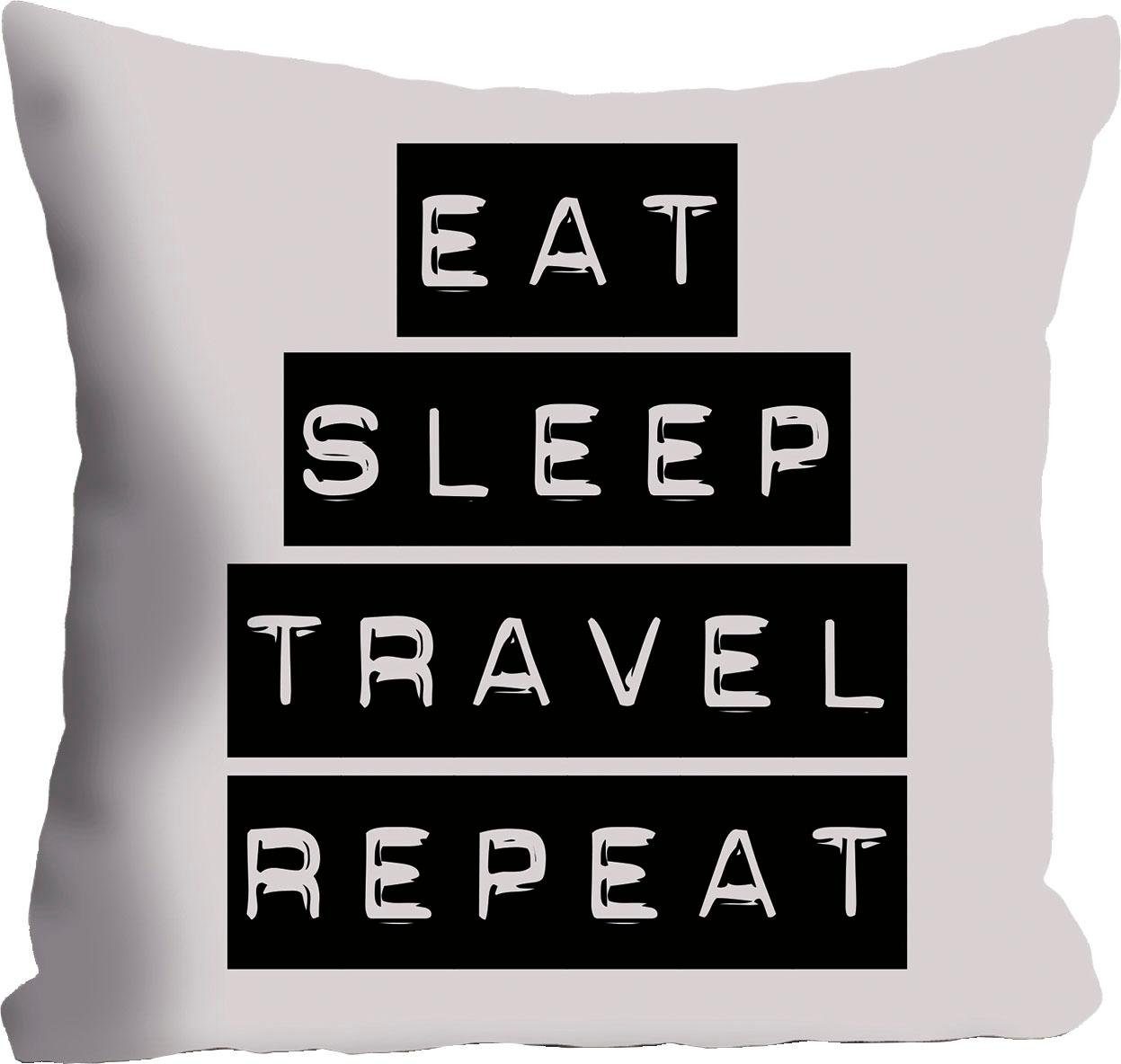 Queence Sierkussen Eat, Sleep, Travel, Repeat Kussenovertrek zonder vulling(1 stuk)