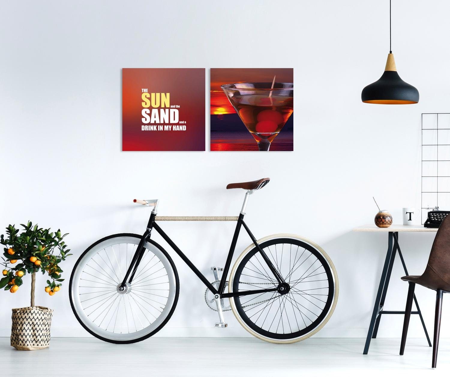 queence Artprint op linnen Sun, Sand & Drink Premium canvasstof, handgemaakt in Duitsland, uitspraak, 2-delige set (set)