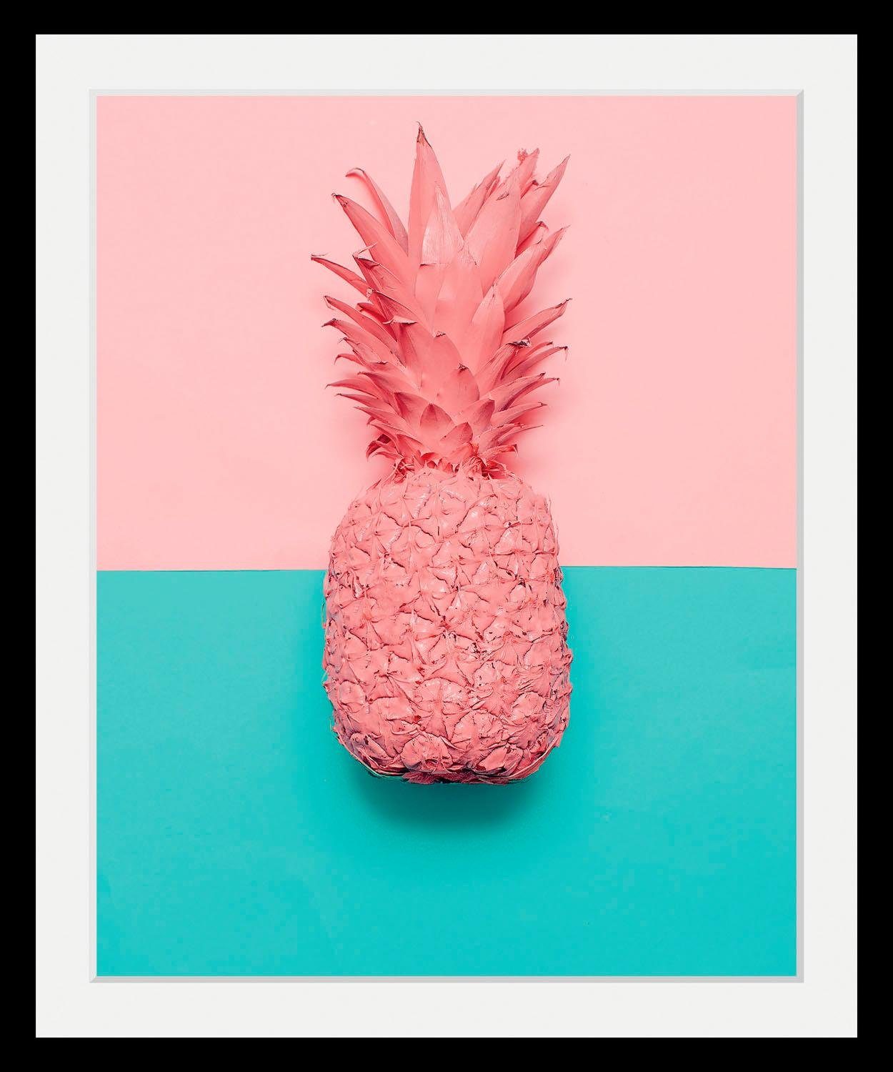queence Wanddecoratie Ananas HD premium posterdruk incl. houten lijst schilderijen maat 50 cm x 70 cm x 3 cm multicolor