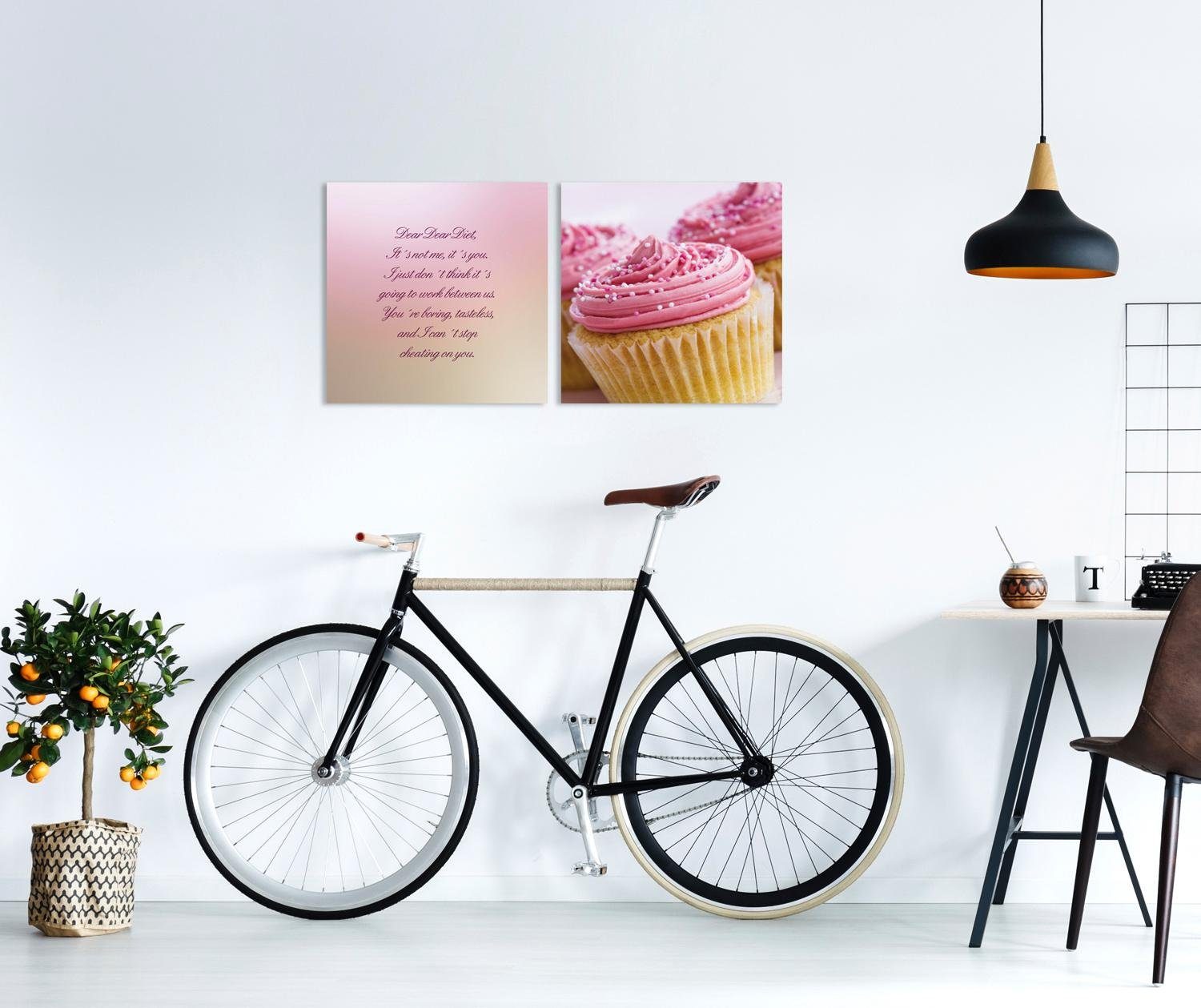 queence Artprint op linnen Cupcakes Premium canvasstof, handgemaakt in Duitsland, uitspraak, 2-delige set (set)