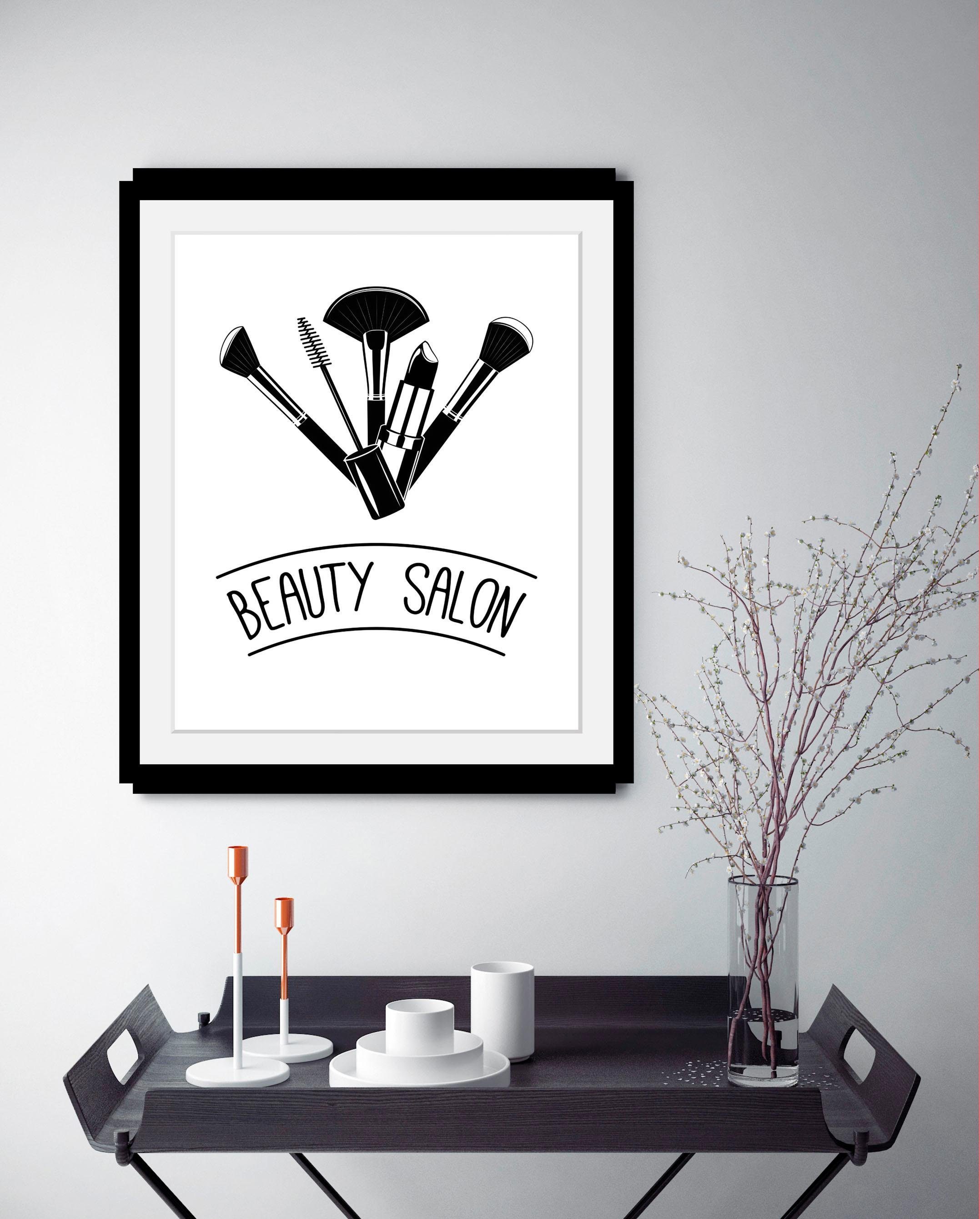 queence Wanddecoratie Beauty salon HD premium posterdruk incl. houten lijst