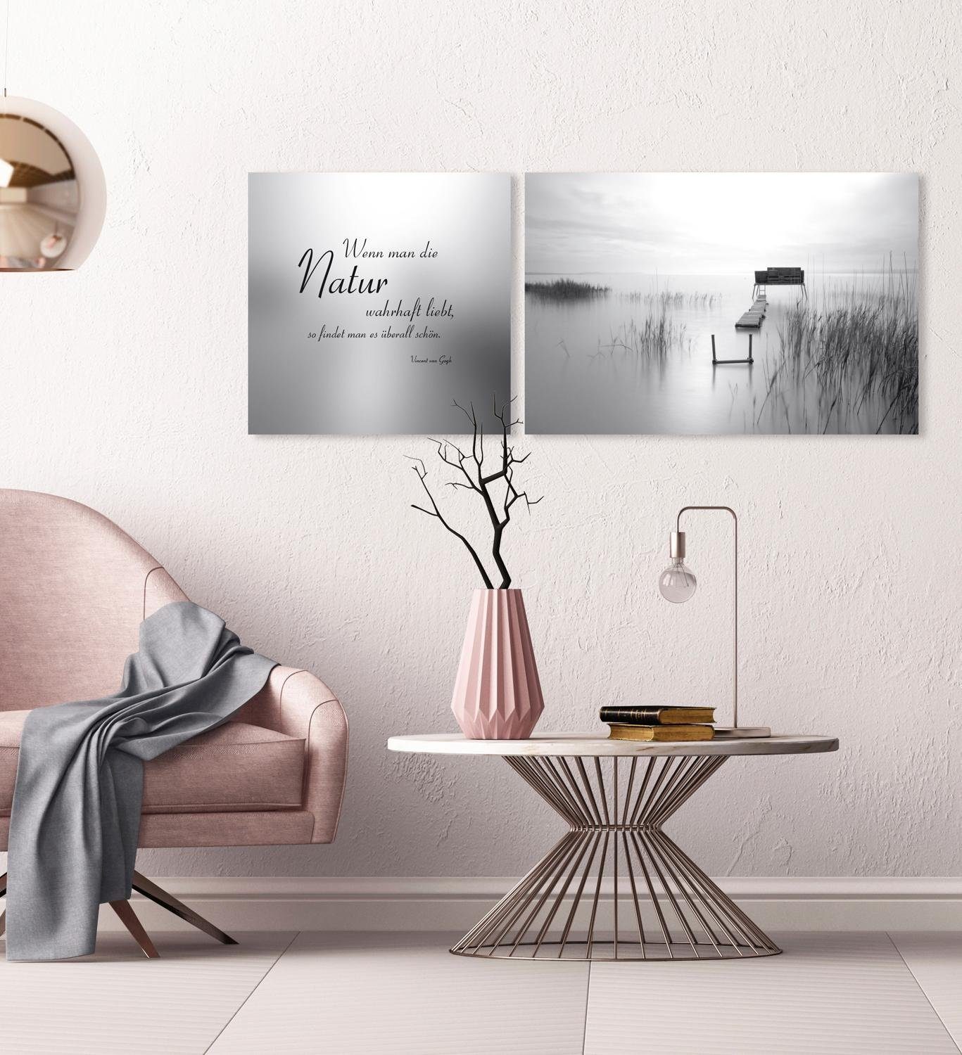 queence Artprint op linnen Natuur overal Premium canvasstof, handgemaakt in Duitsland, citaat, 2-delige set (set)