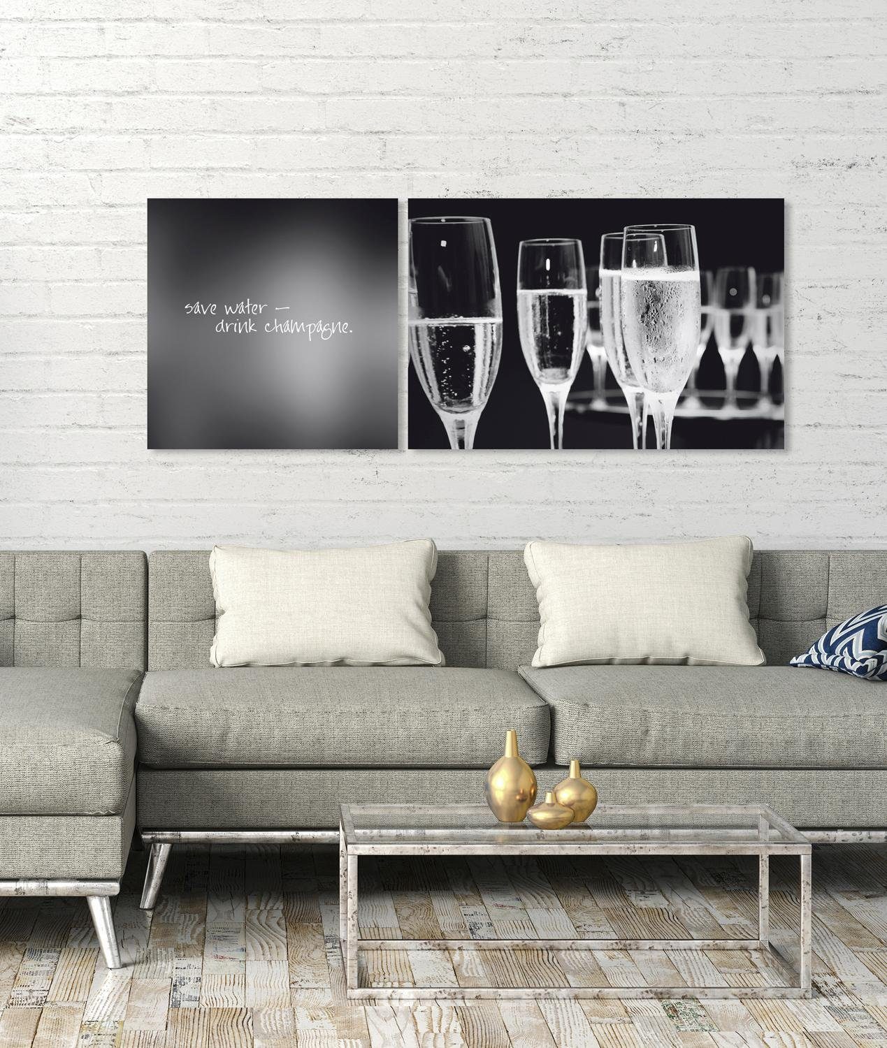 queence Artprint op linnen Champagne Premium canvasstof, handgemaakt in Duitsland, uitspraak, 2-delige set (set)