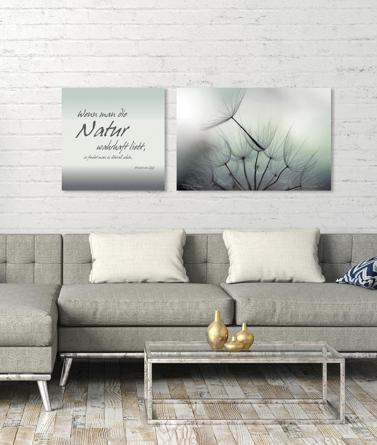 queence Artprint op linnen Naturel Premium canvasstof, handgemaakt in Duitsland, citaat, 2-delige set (set)