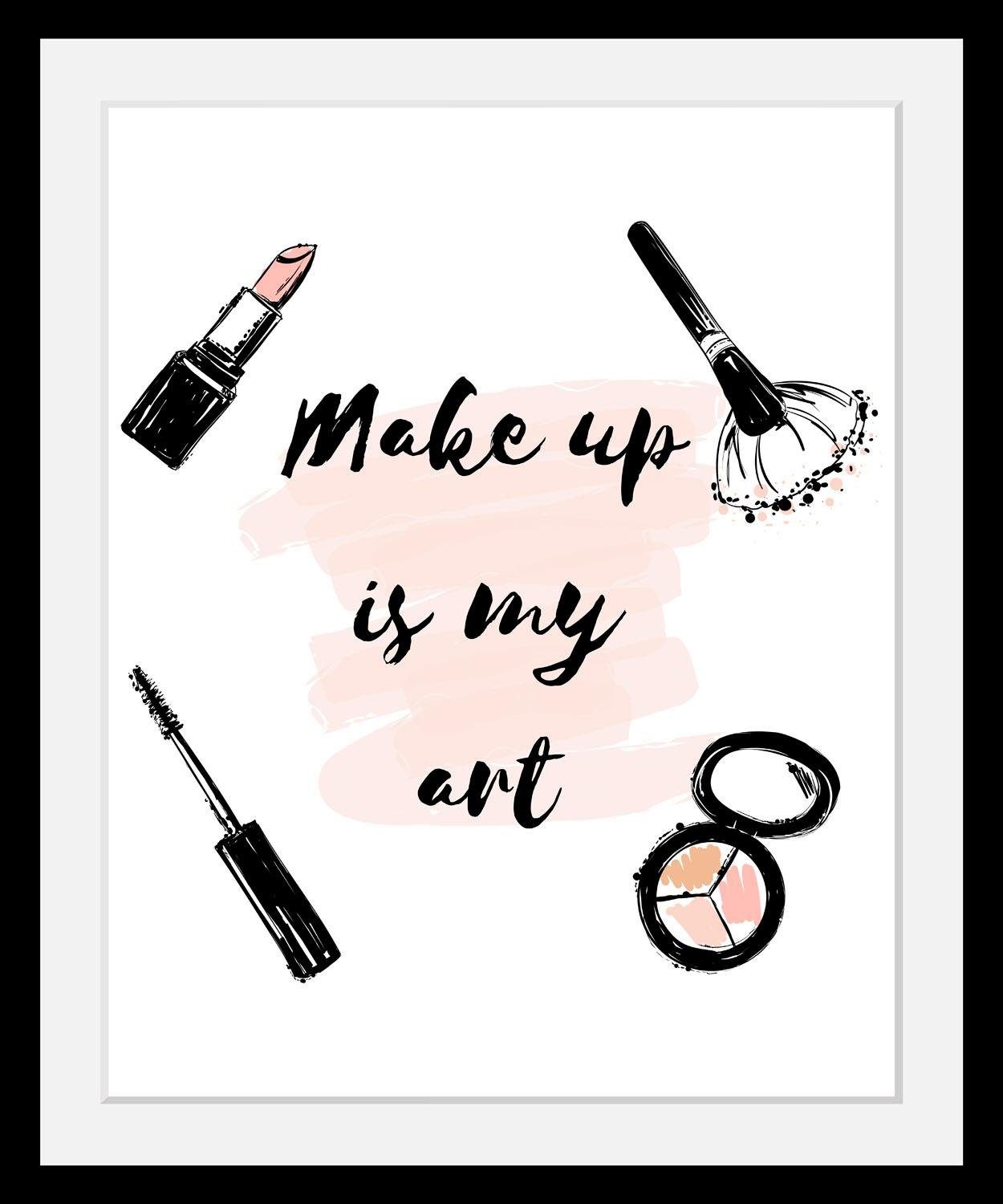 queence Wanddecoratie Make up HD premium posterdruk incl. houten lijst schilderijen maat 30 cm x 40 cm x 3 cm multicolor