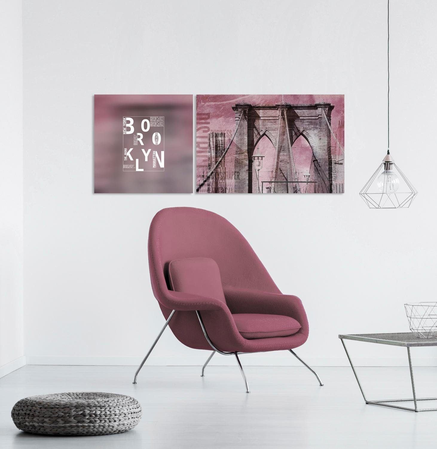 queence Artprint op linnen Brooklyn Premium canvasstof, handgemaakt in Duitsland, uitspraak, 2-delige set (set)