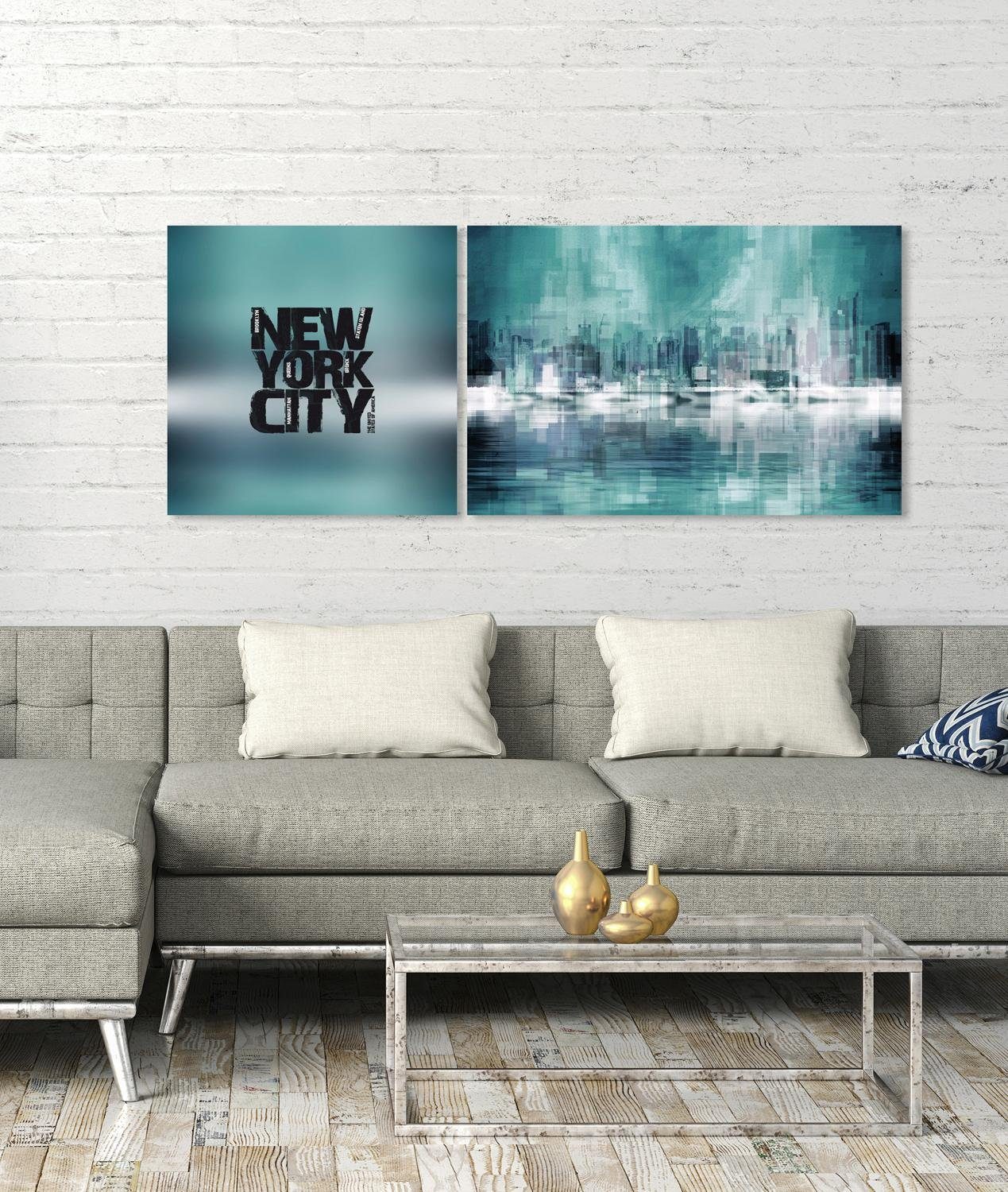 queence Artprint op linnen New York City Premium canvasstof, handgemaakt in Duitsland, uitspraak, 2-delige set (set)