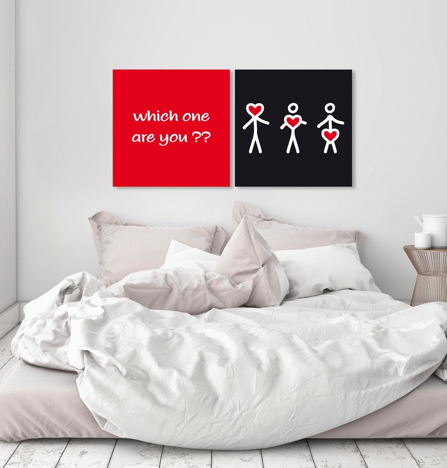 queence Artprint op linnen Hart Premium canvasstof, handgemaakt in Duitsland, uitspraak, 2-delige set (set)