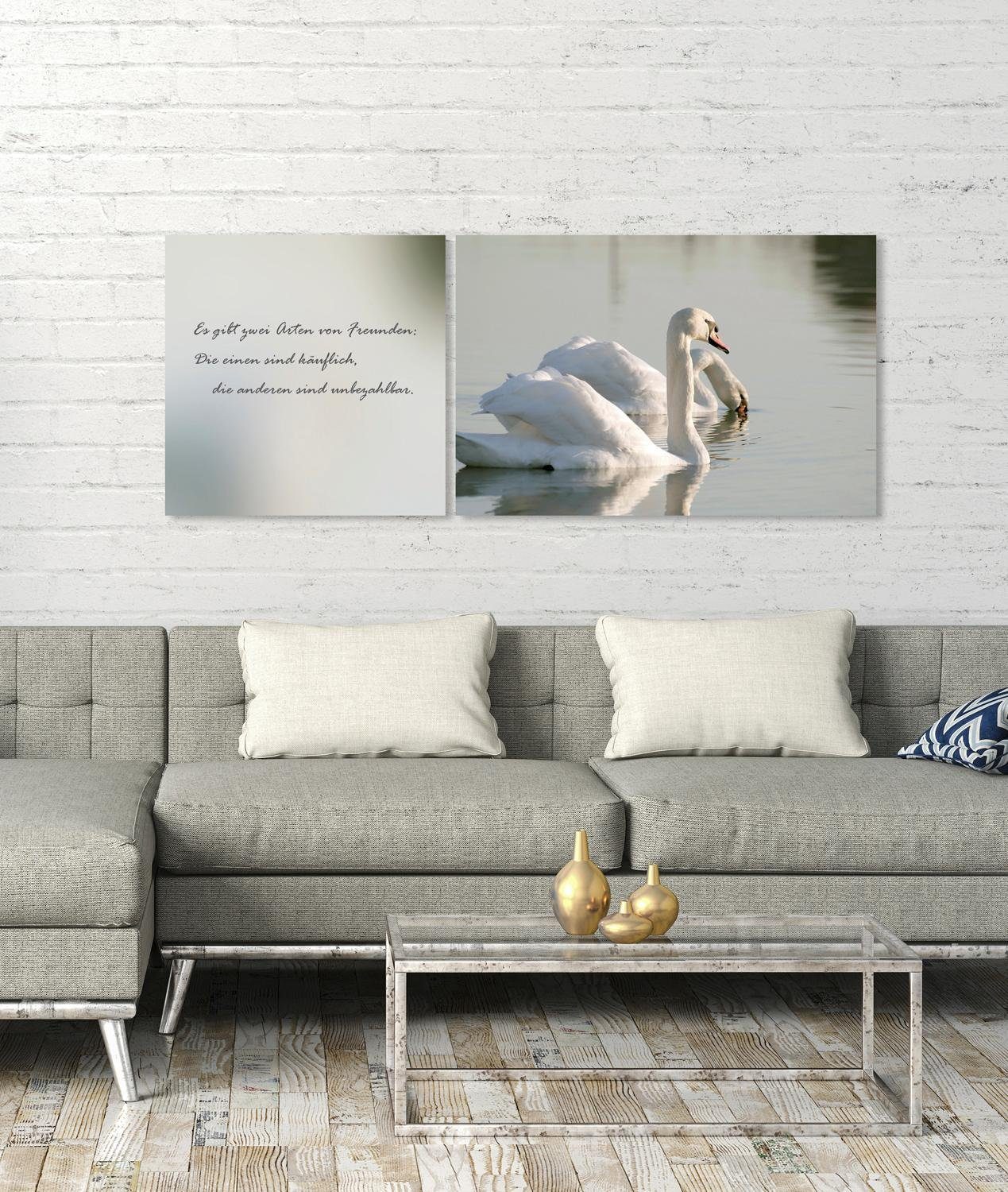 queence Artprint op linnen Vrienden Premium canvasstof, handgemaakt in Duitsland, citaat, 2-delige set (set)
