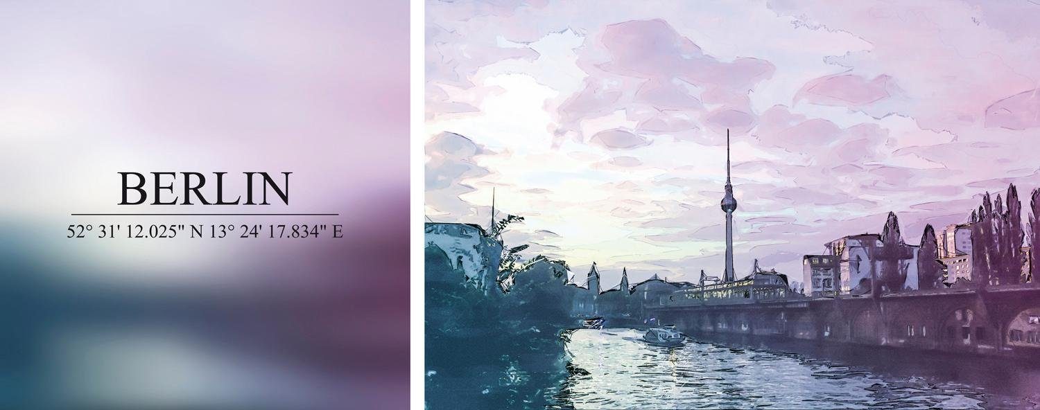 queence Artprint op linnen Berlin Premium canvasstof, handgemaakt in Duitsland, uitspraak, 2-delige set (set) foto schilderijen multicolor