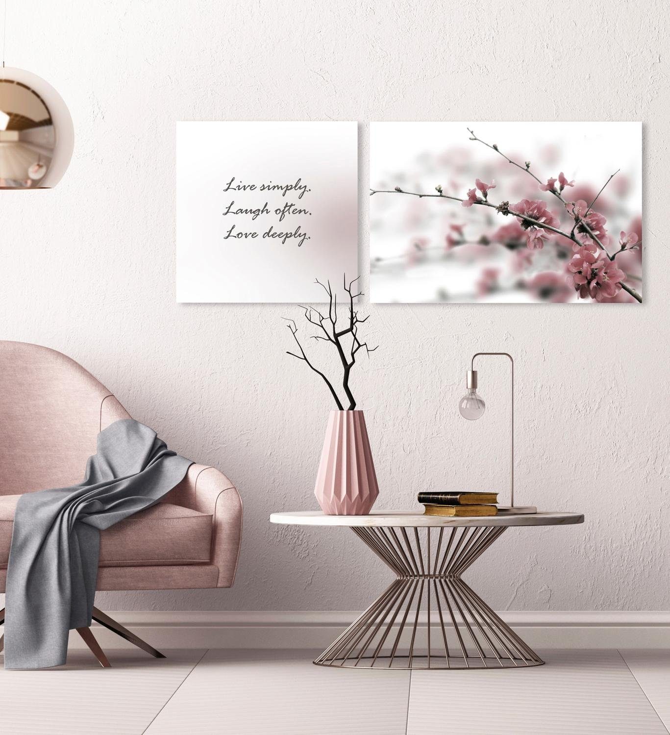 queence Artprint op linnen Live, Laugh & Love Premium canvasstof, handgemaakt in Duitsland, uitspraak, 2-delige set (set)