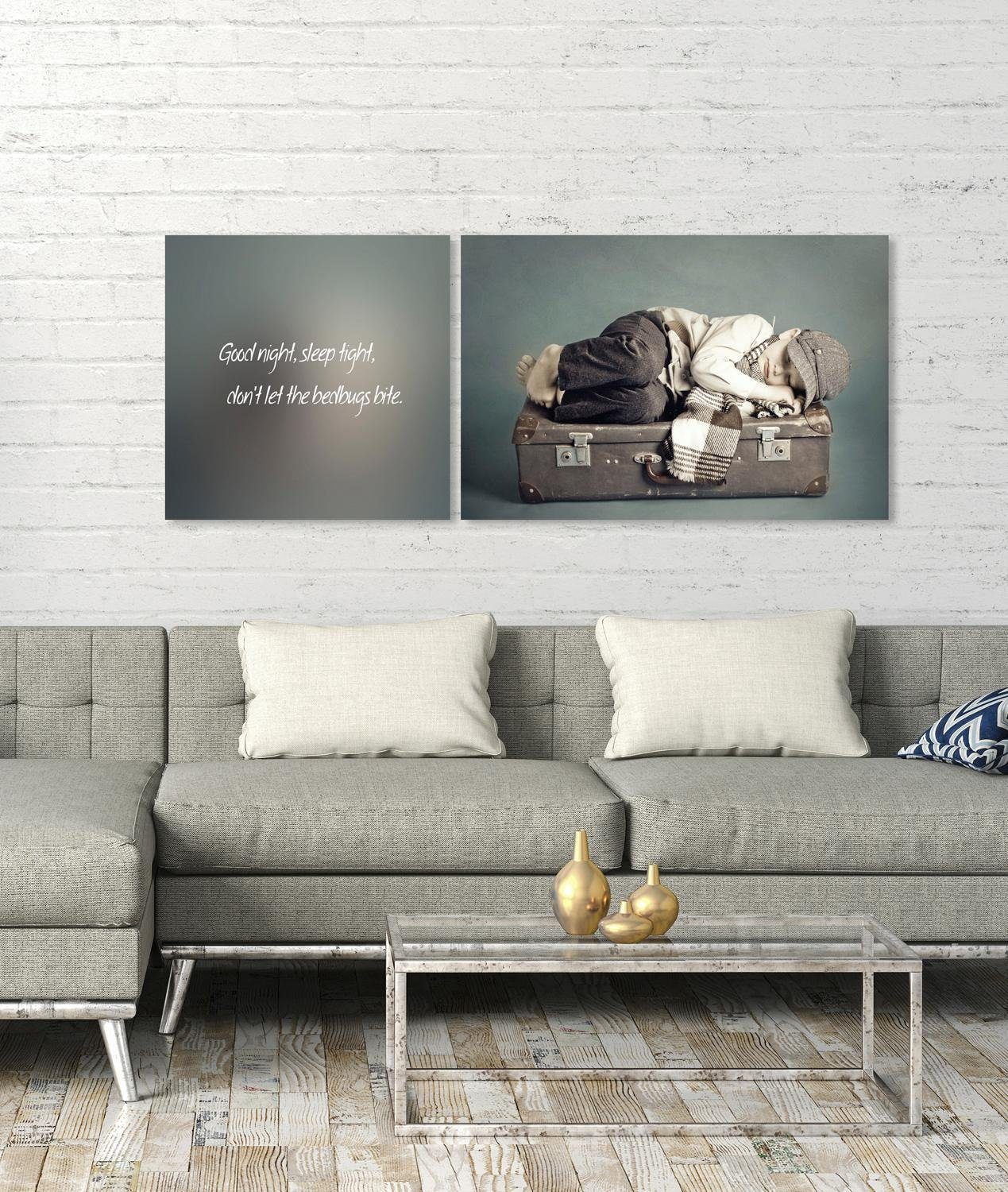 queence Artprint op linnen Good Night Premium canvasstof, handgemaakt in Duitsland, uitspraak, 2-delige set (set)