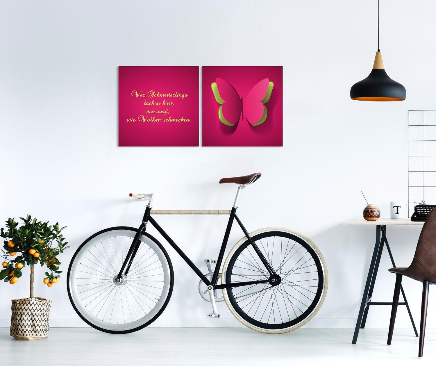queence Artprint op linnen Vlinder Premium canvasstof, handgemaakt in Duitsland, uitspraak, 2-delige set (set)