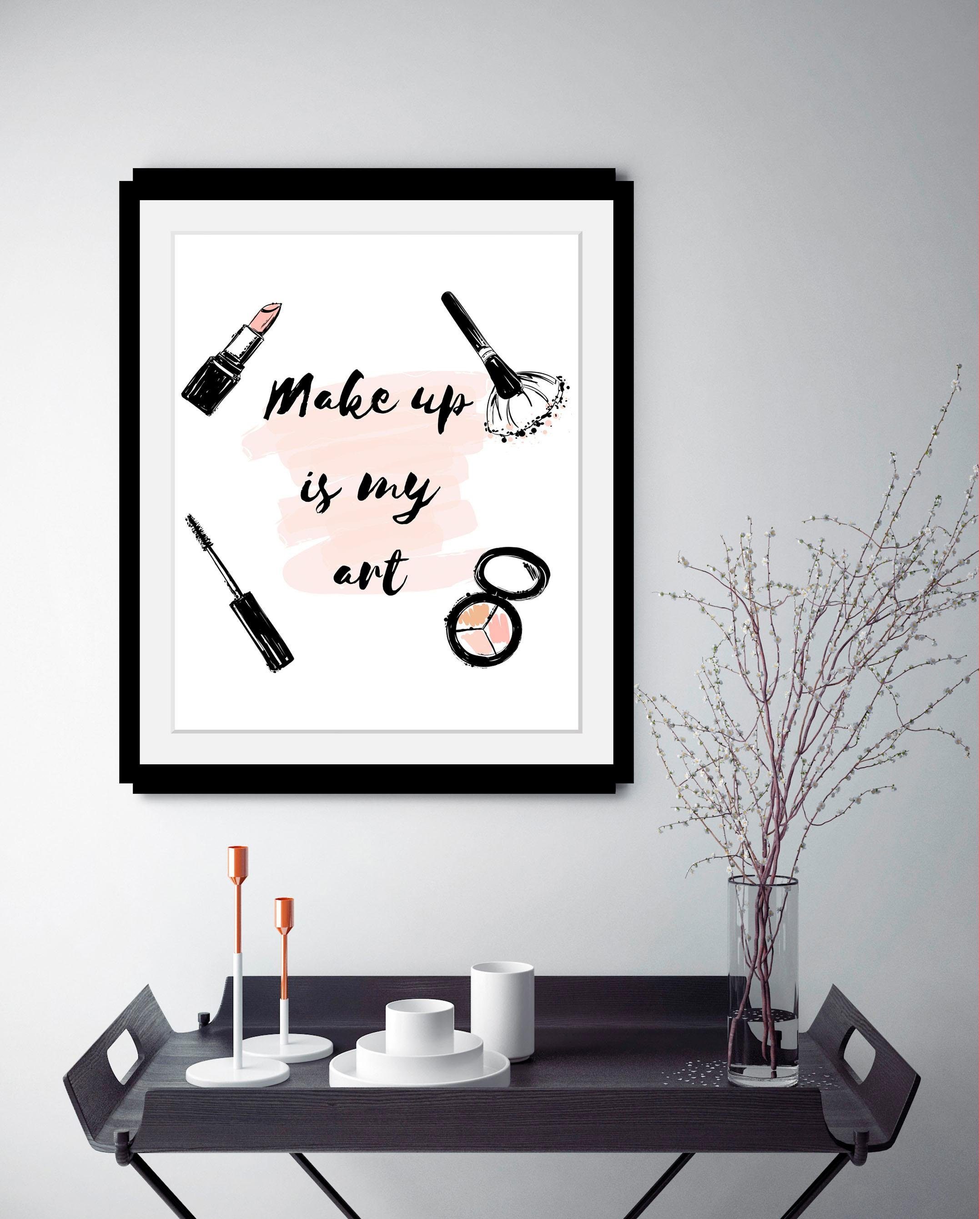 queence Wanddecoratie Make up HD premium posterdruk incl. houten lijst