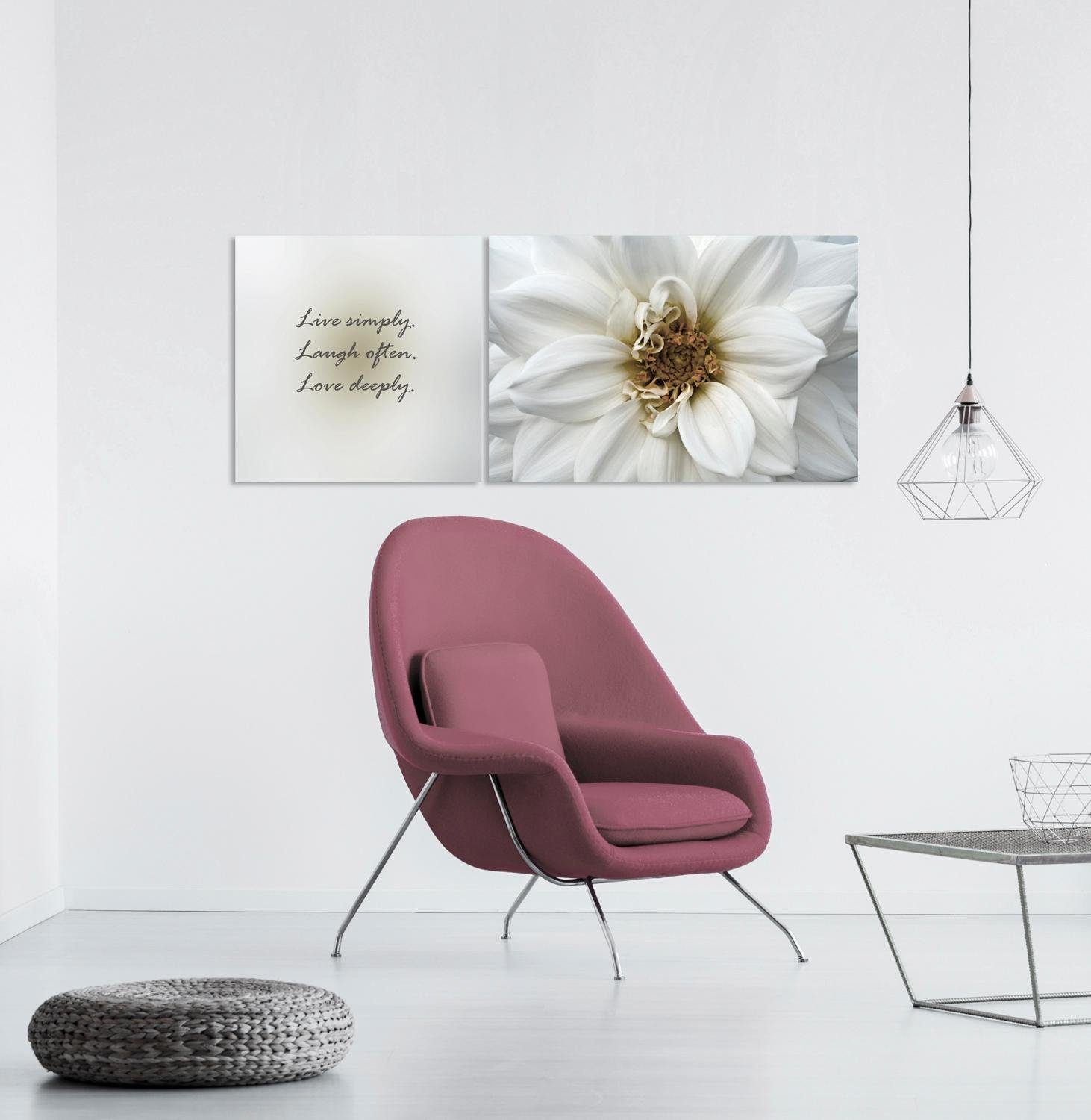 queence Artprint op linnen Live, Laugh & Love Premium canvasstof, handgemaakt in Duitsland, uitspraak, 2-delige set (set)