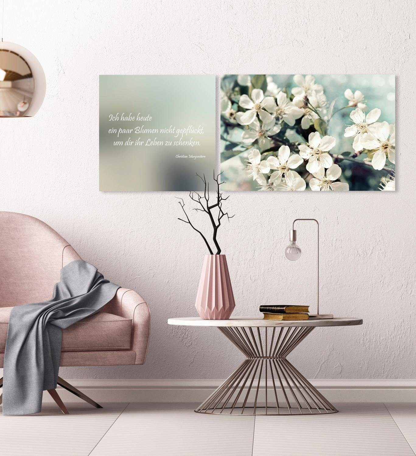 queence Artprint op linnen Leven gegeven Premium canvasstof, handgemaakt in Duitsland, citaat, 2-delige set (set)