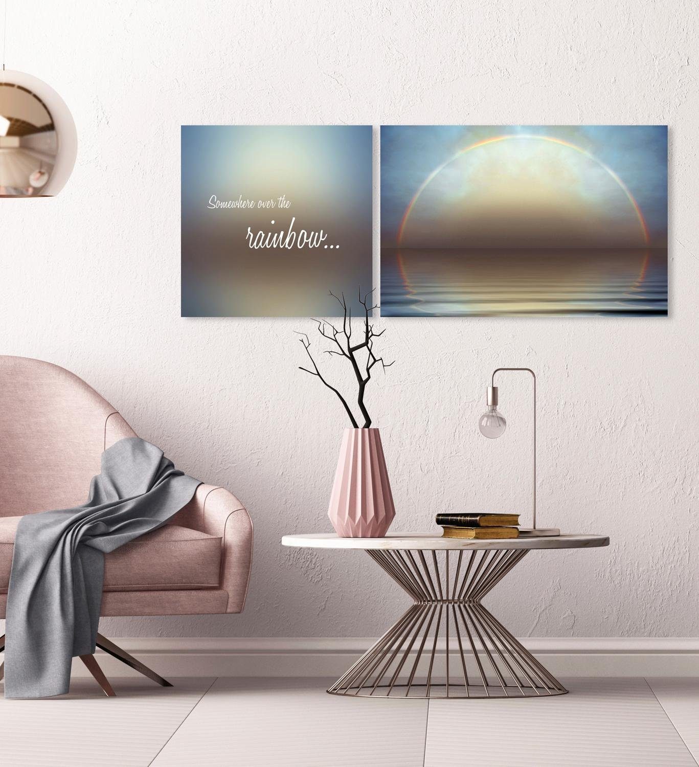 queence Artprint op linnen Rainbow Premium canvasstof, handgemaakt in Duitsland, uitspraak, 2-delige set (set)