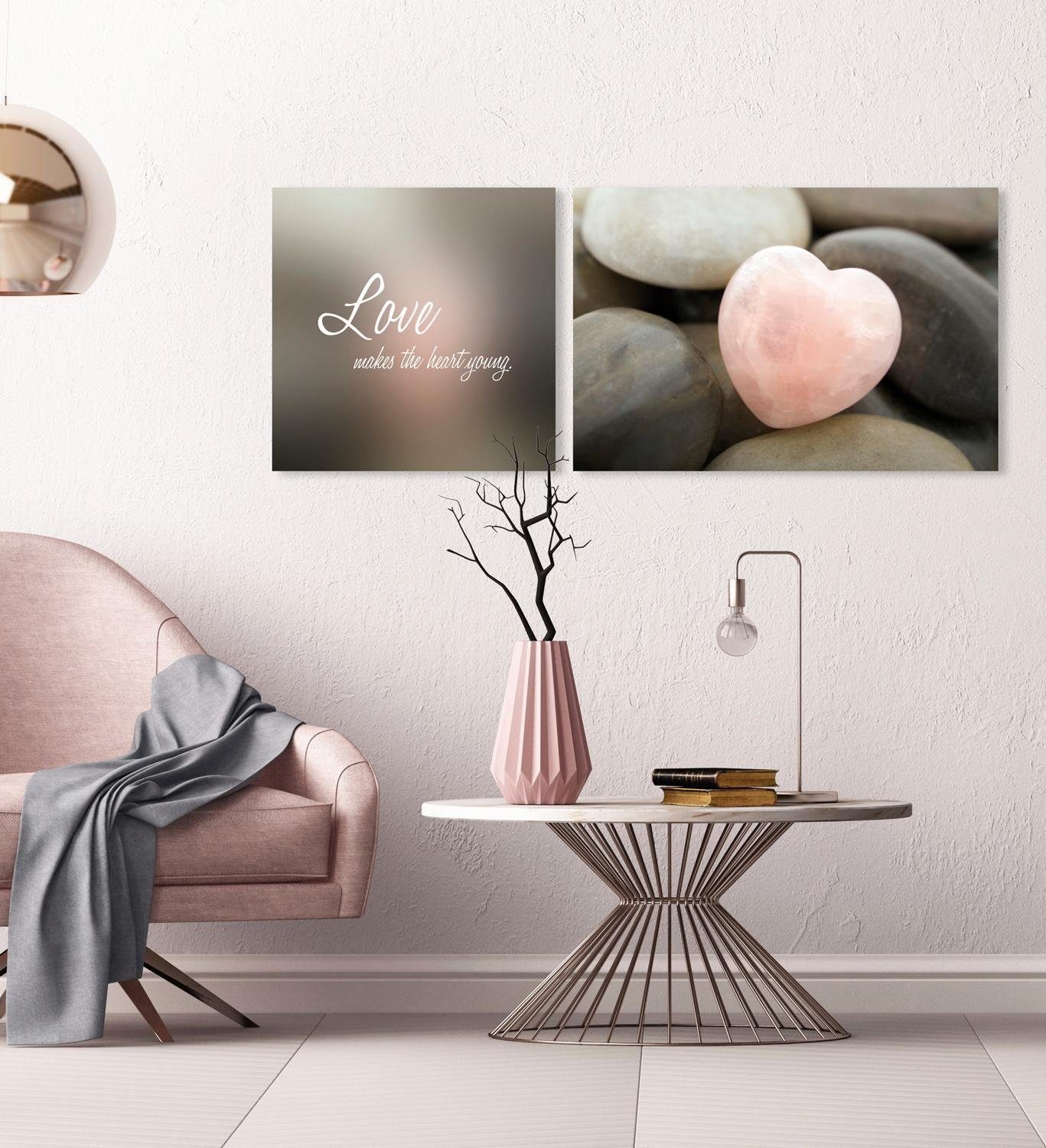 queence Artprint op linnen Love Premium canvasstof, handgemaakt in Duitsland, uitspraak, 2-delige set (set)