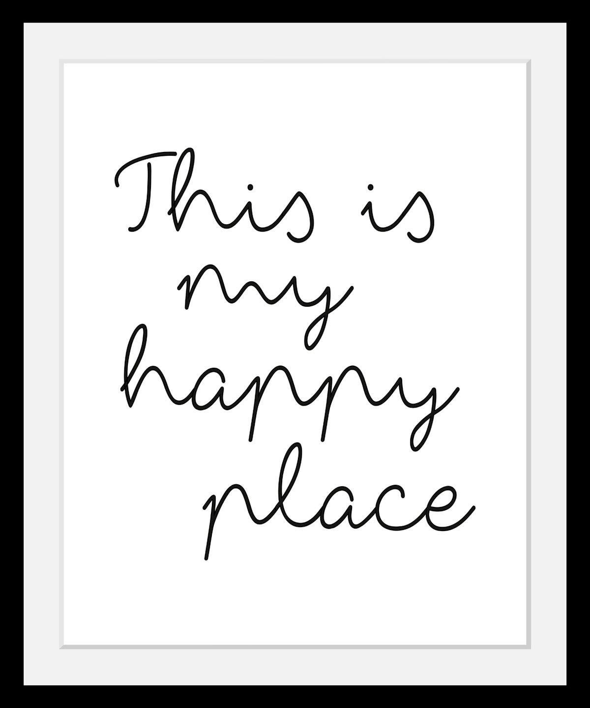 queence Wanddecoratie HAPPY PLACE HD premium posterdruk incl. houten lijst schilderijen maat 30 cm x 40 cm x 3 cm zwart