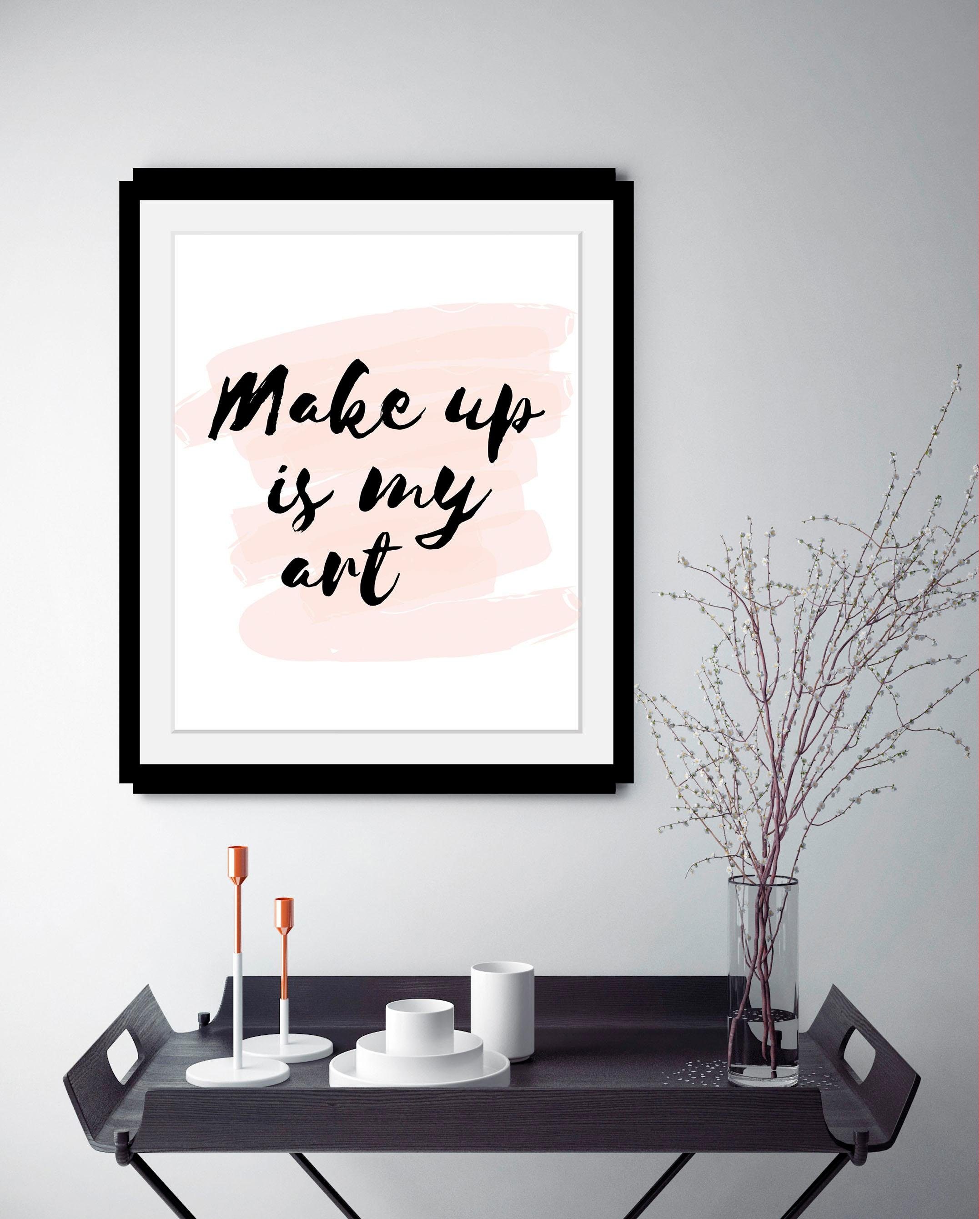 queence Wanddecoratie Make up HD premium posterdruk incl. houten lijst