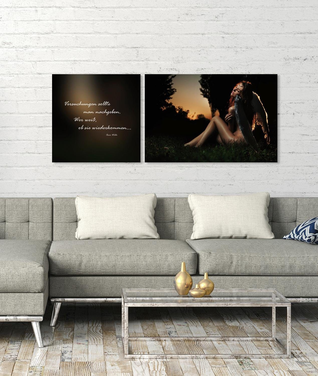 queence Artprint op linnen Verleidingen Premium canvasstof, handgemaakt in Duitsland, citaat, 2-delige set (set)