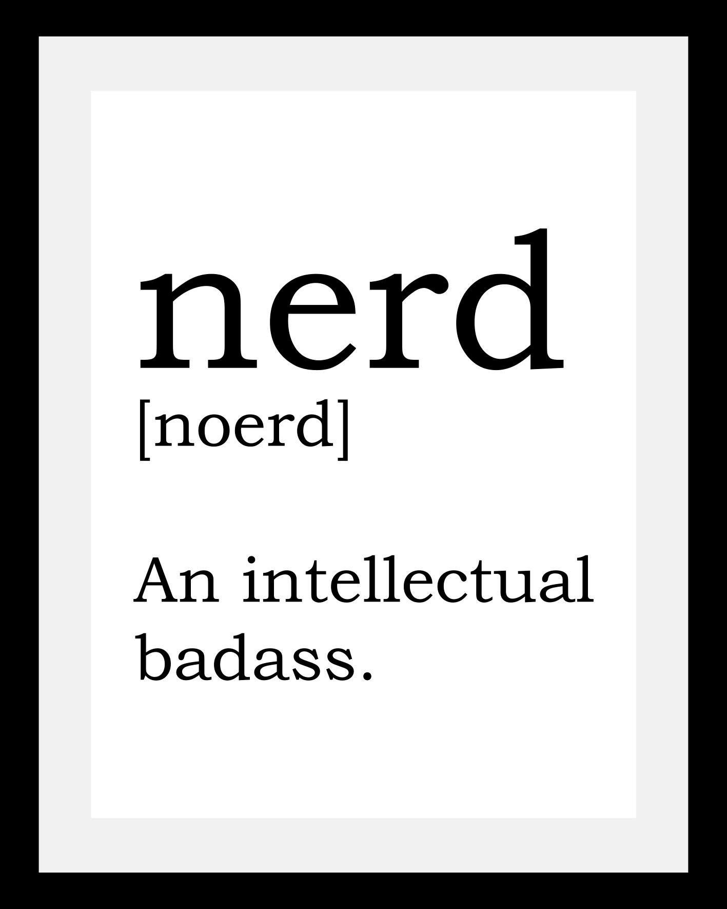 queence Wanddecoratie Nerd HD premium posterdruk incl. houten lijst schilderijen maat 40 cm x 50 cm x 3 cm zwart