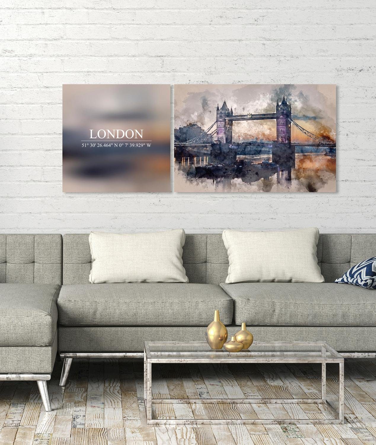 queence Artprint op linnen Londen Premium canvasstof, handgemaakt in Duitsland, uitspraak, 2-delige set (set)