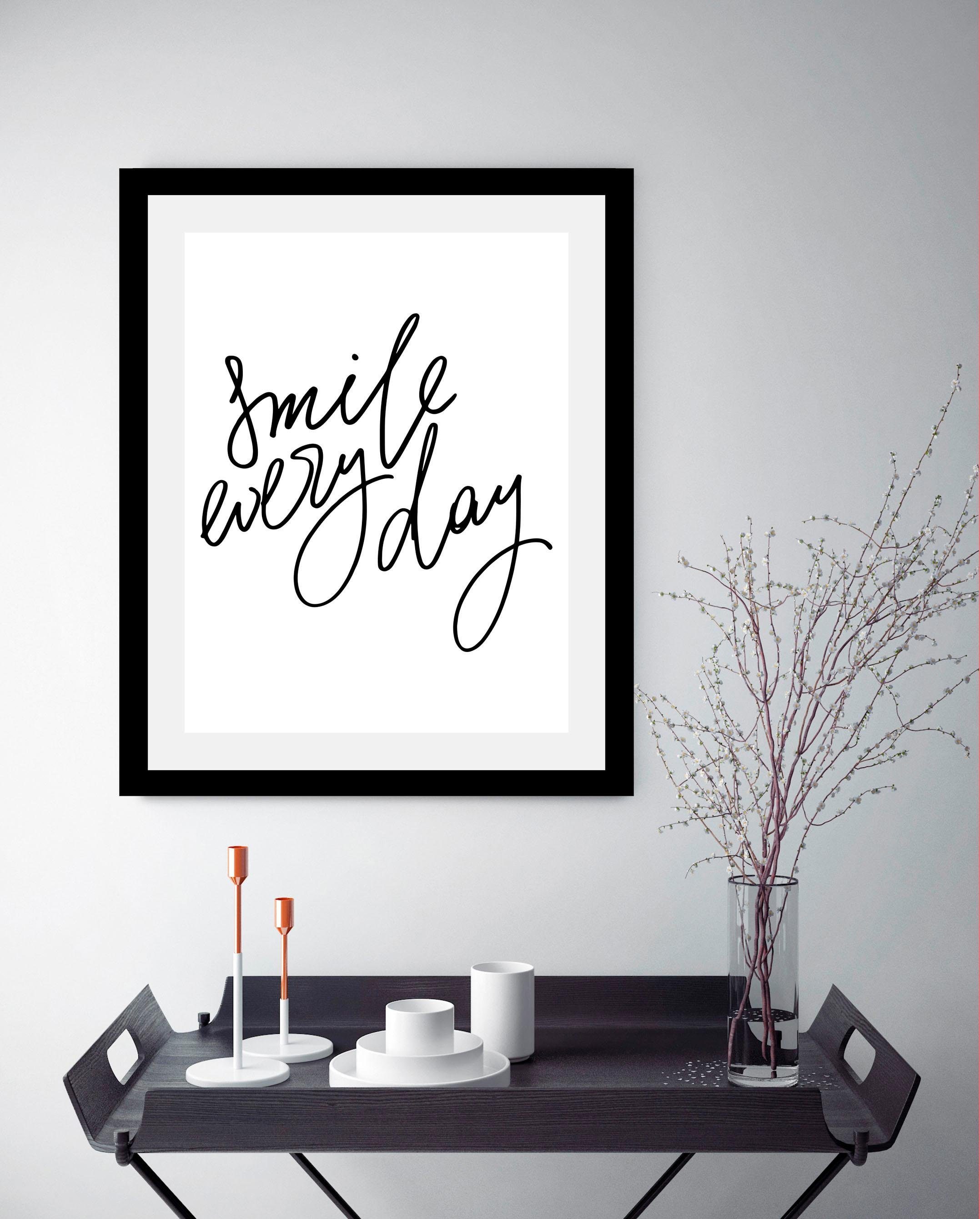 Queence Wanddecoratie Smile HD premium posterdruk incl. houten lijst