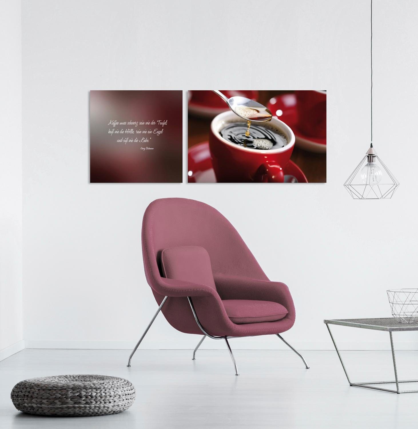 queence Artprint op linnen Koffie Premium canvasstof, handgemaakt in Duitsland, citaat, 2-delige set (set)