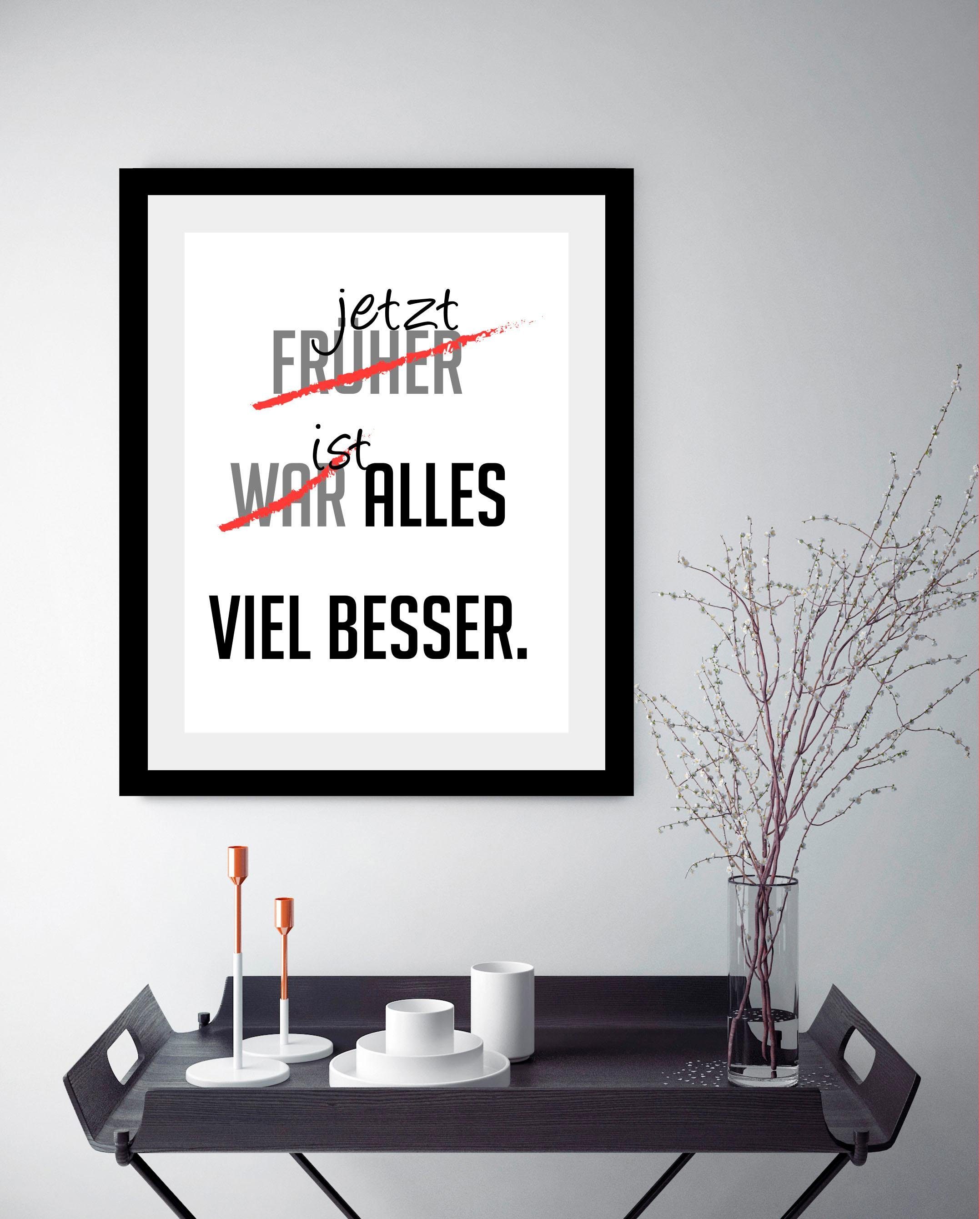 queence Wanddecoratie Veel beter HD premium posterdruk incl. houten lijst schilderijen maat 50 cm x 70 cm x 3 cm multicolor