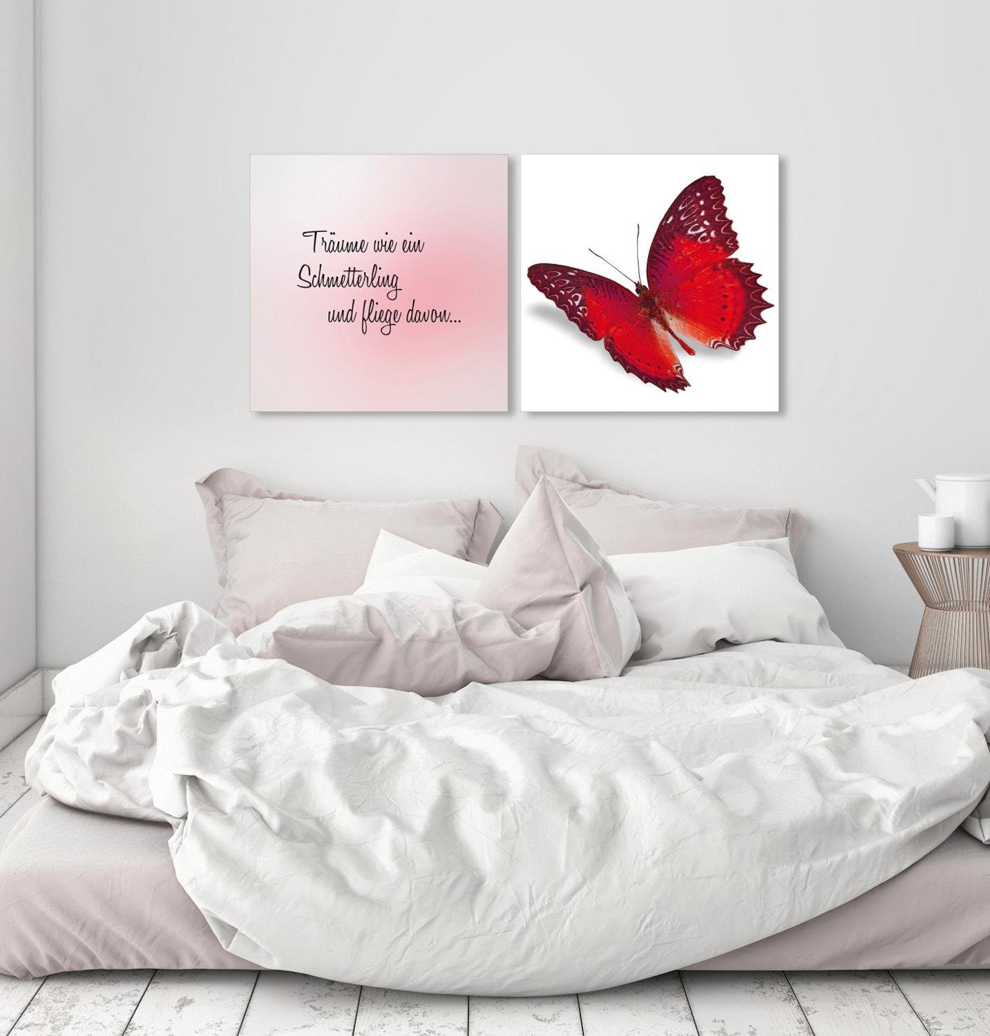 queence Artprint op linnen Vlieg daarvan Premium canvasstof, handgemaakt in Duitsland, uitspraak, 2-delige set (set)