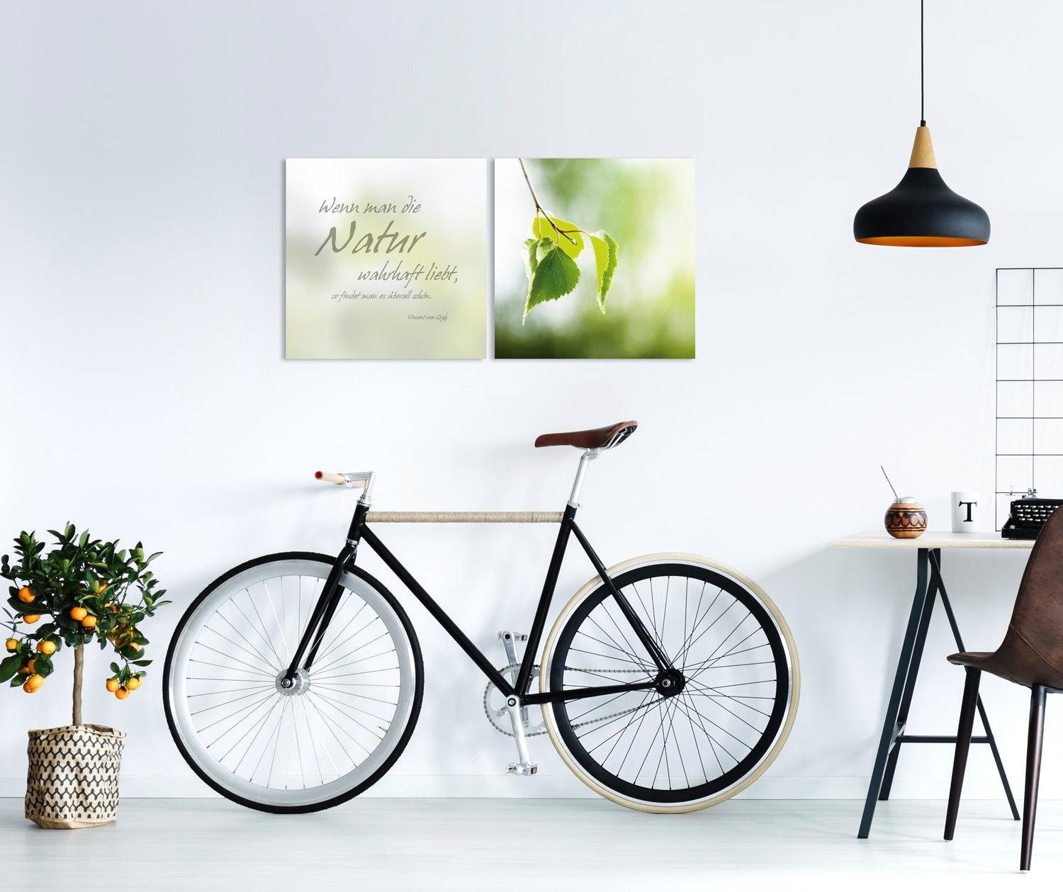 queence Artprint op linnen Naturel Premium canvasstof, handgemaakt in Duitsland, citaat, 2-delige set (set)