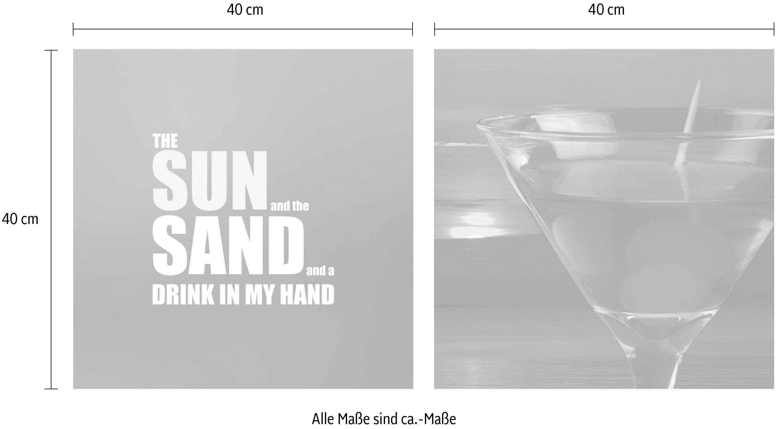 queence Artprint op linnen Sun, Sand & Drink Premium canvasstof, handgemaakt in Duitsland, uitspraak, 2-delige set (set)