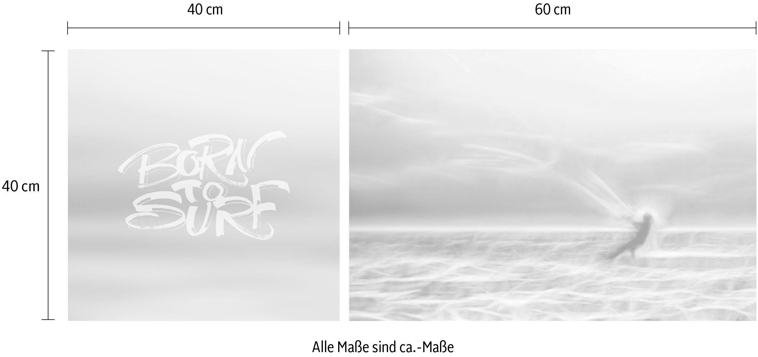 queence Artprint op linnen Born to surf Premium canvasstof, handgemaakt in Duitsland, uitspraak, 2-delige set (set)