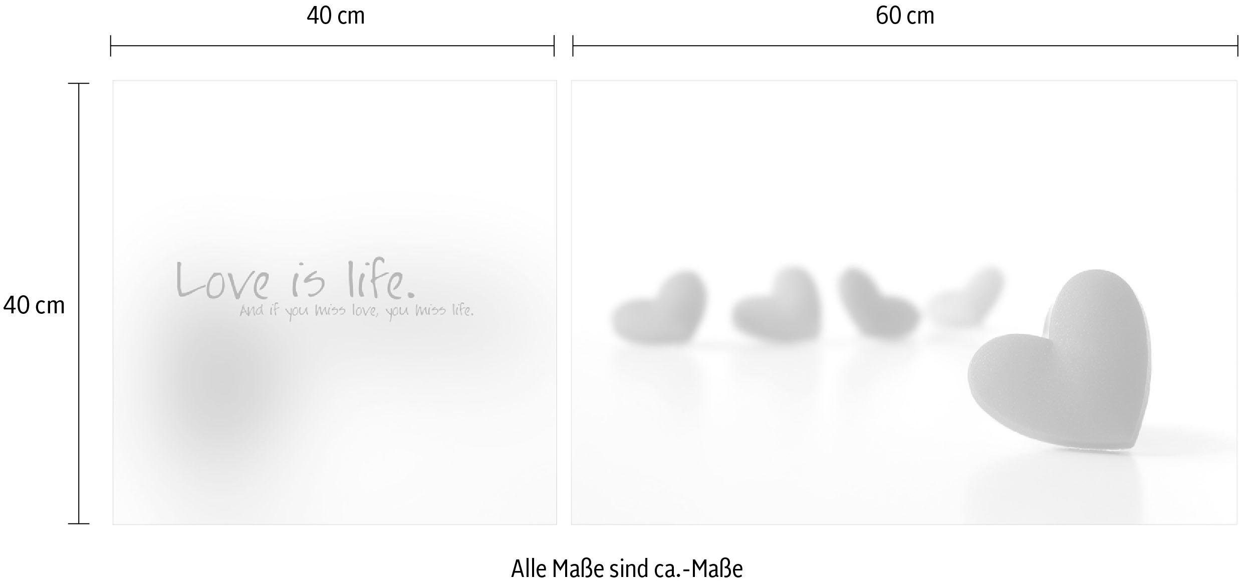queence Artprint op linnen Love is Life Premium canvasstof, handgemaakt in Duitsland, uitspraak, 2-delige set (set)