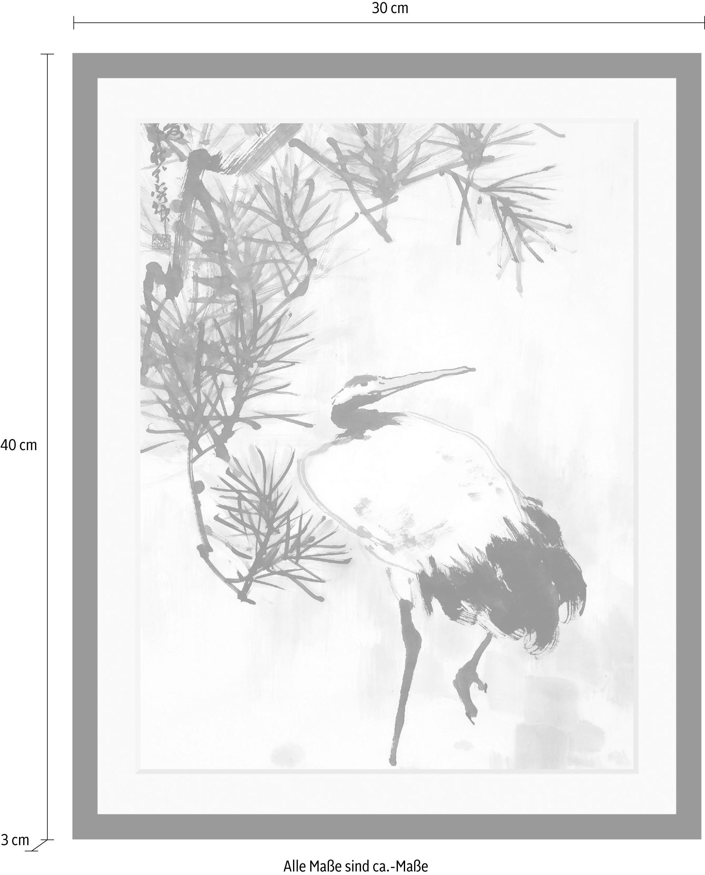queence Wanddecoratie Kraanvogel HD premium posterdruk incl. houten lijst