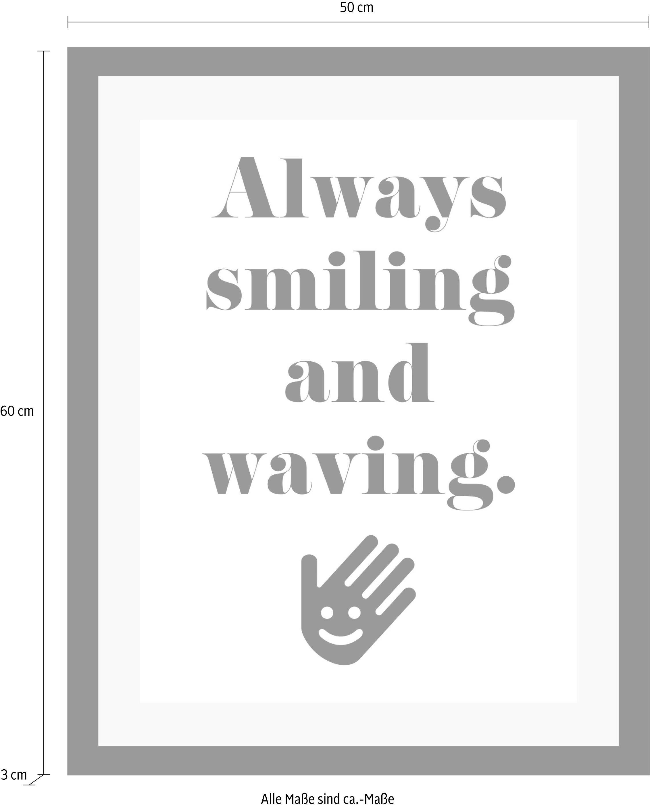 queence Wanddecoratie Smile HD premium posterdruk incl. houten lijst