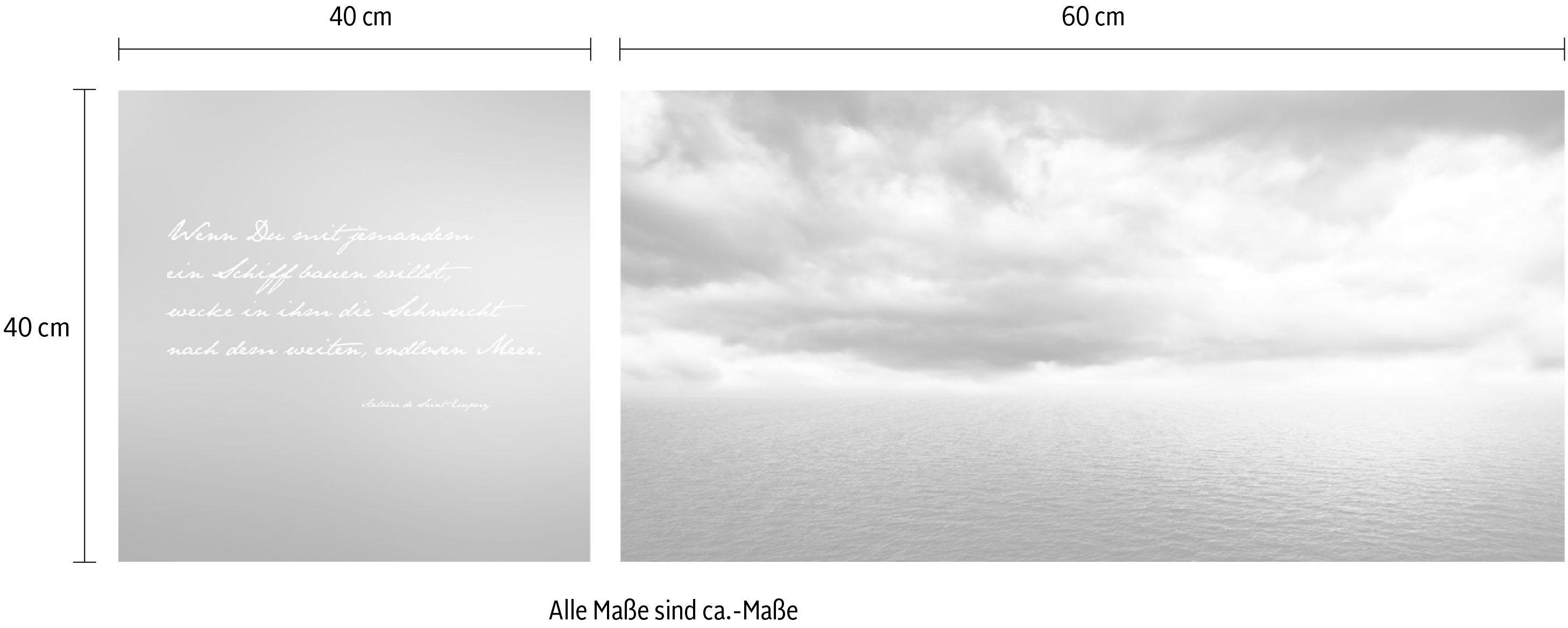 queence Artprint op linnen Eindeloze zee Premium canvasstof, handgemaakt in Duitsland, citaat, 2-delige set (set)