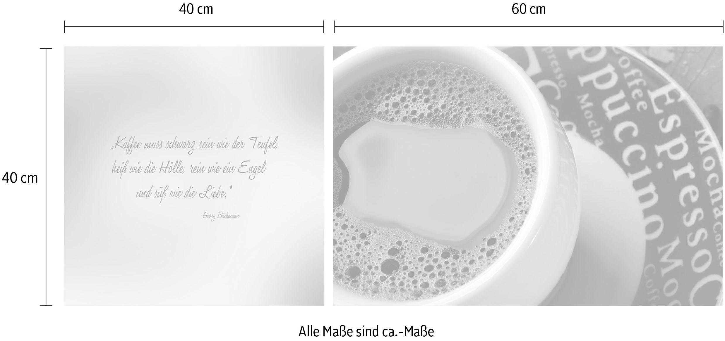 queence Artprint op linnen Zwarte koffie Premium canvasstof, handgemaakt in Duitsland, citaat, 2-delige set (set)