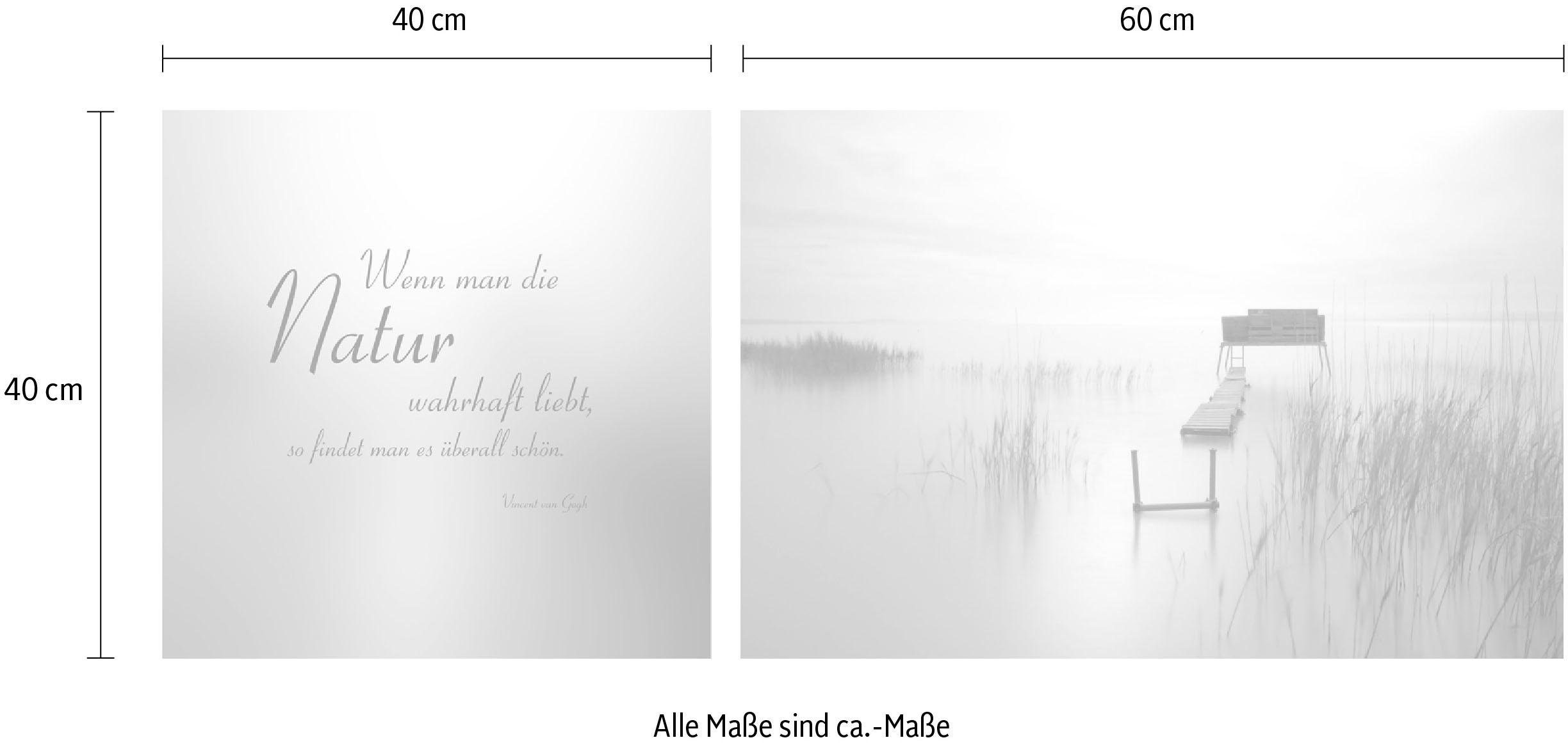 queence Artprint op linnen Natuur overal Premium canvasstof, handgemaakt in Duitsland, citaat, 2-delige set (set)