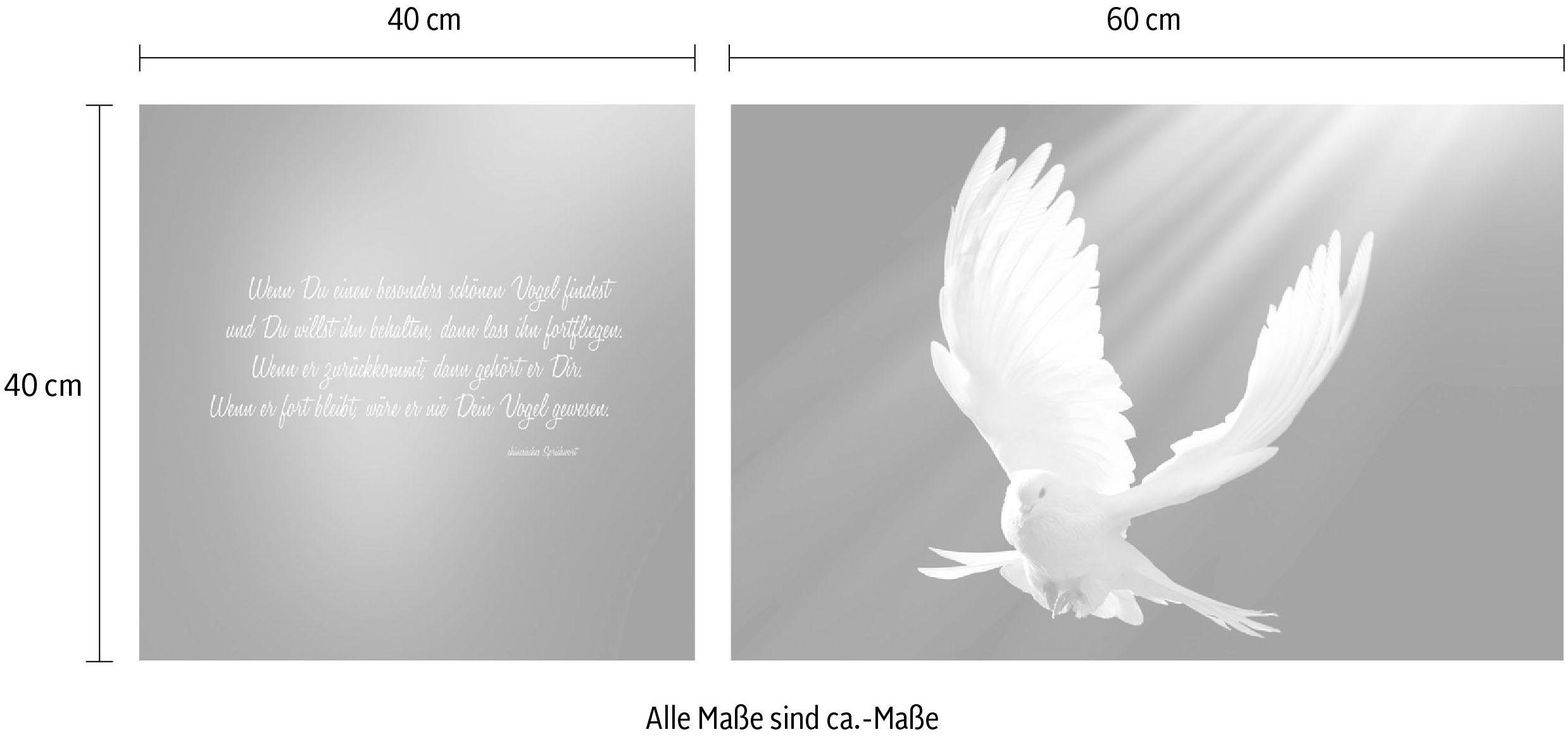 queence Artprint op linnen Vredesduif Premium canvasstof, handgemaakt in Duitsland, citaat, 2-delige set (set)